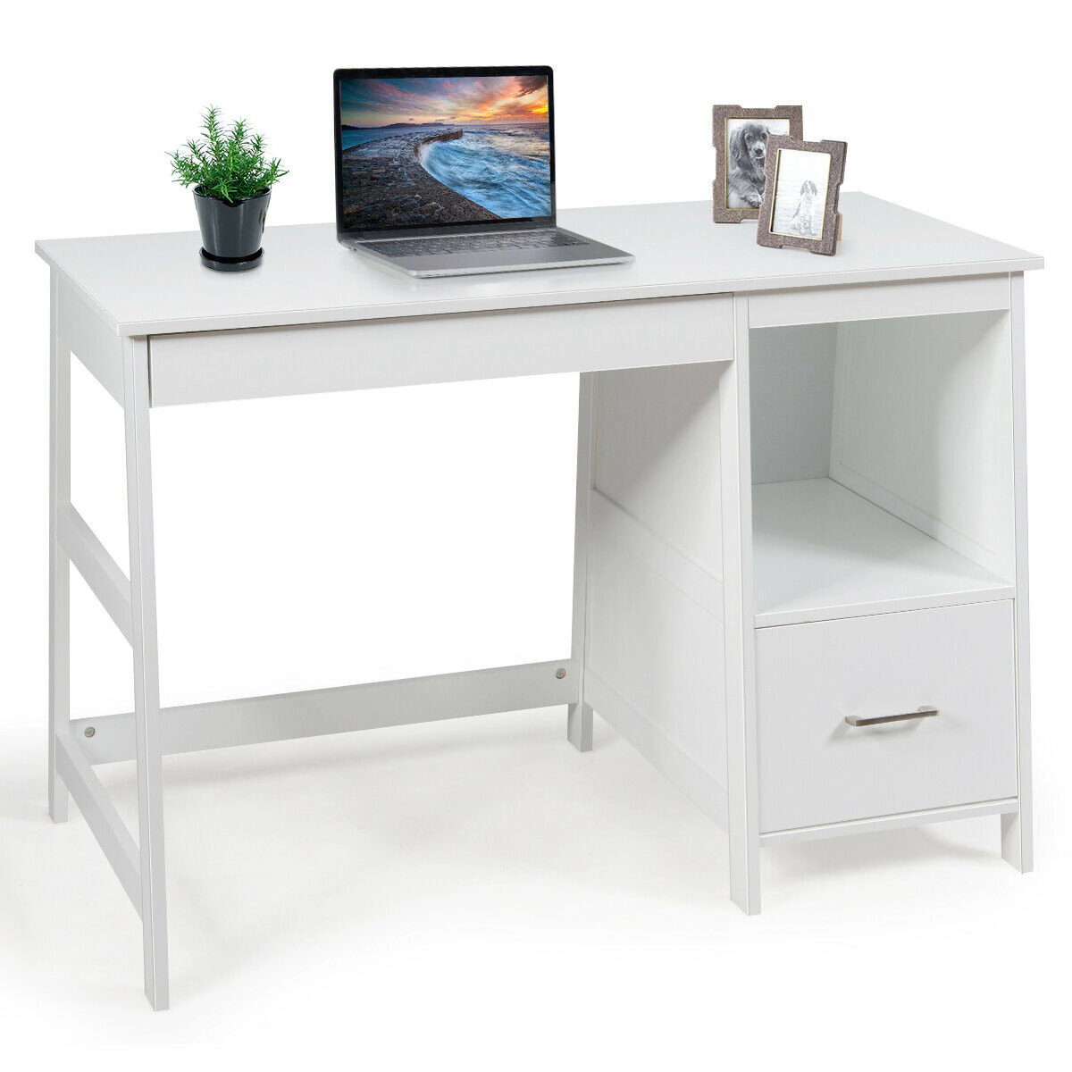 SUGIFT Open Shelf Glide Drawer Metal Frame Computer Desk 45-in x 20-in x 30.5-in 155-lb Capacity 29.5-in Legroom White