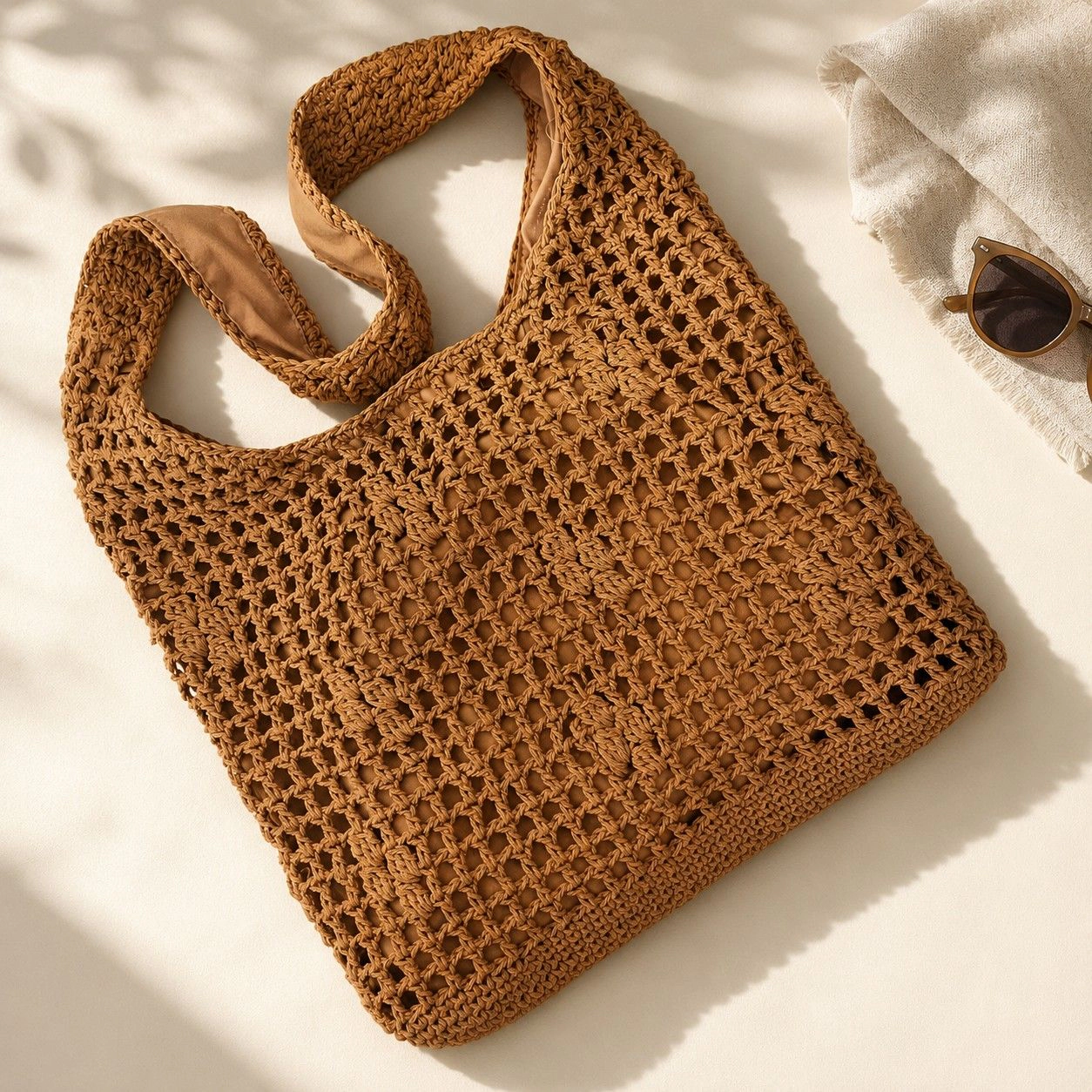 Alilang Women's Open Weave Shoulder Bag with Magnetic Closure and Slouchy Woven Carryall Design, Beige
