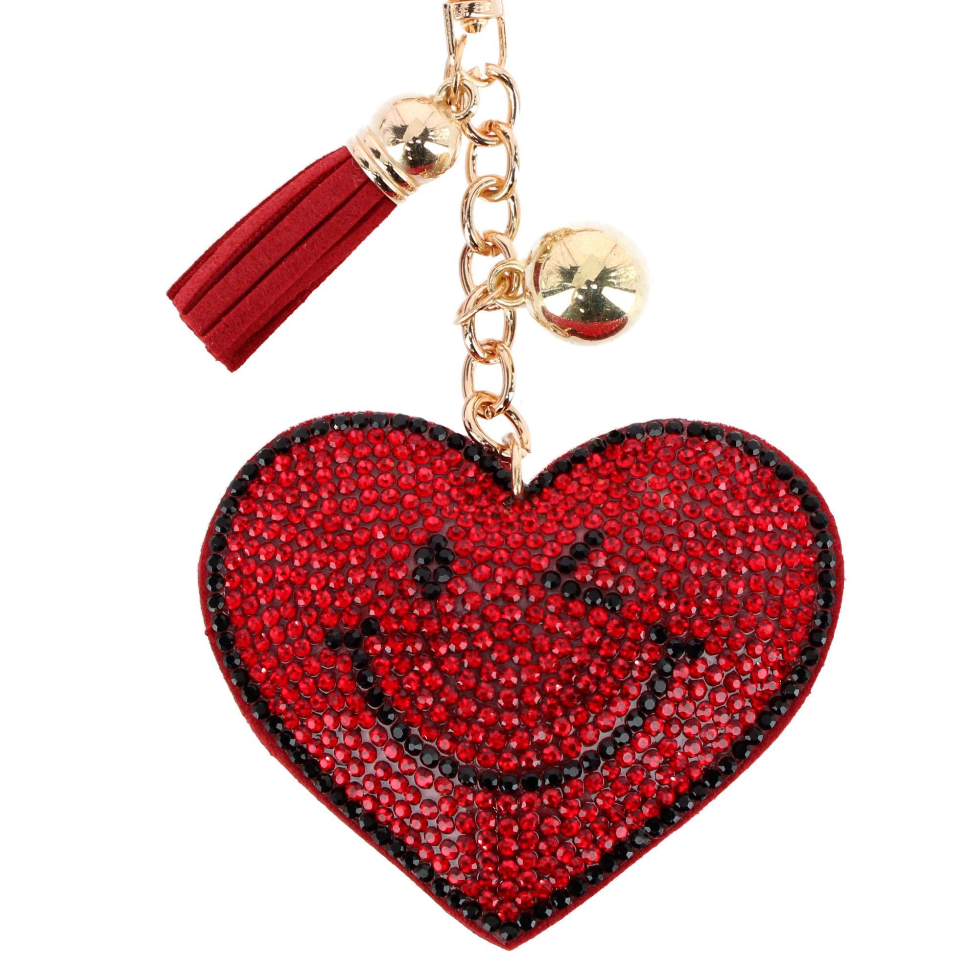CTM Women's Red Rhinestone Smiley Heart Bag Charm