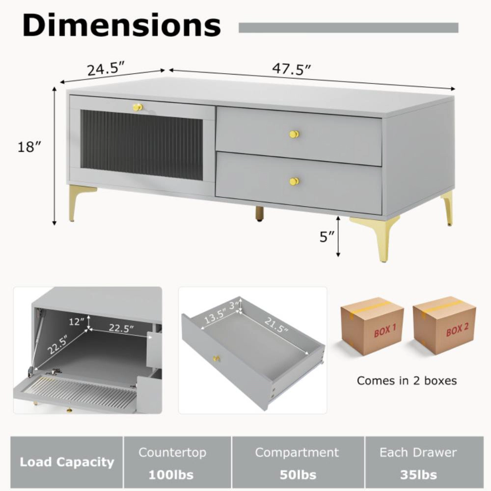 Hivvago Tv Stand With Compartment And Drawers For 55 Inch Tv-Gray