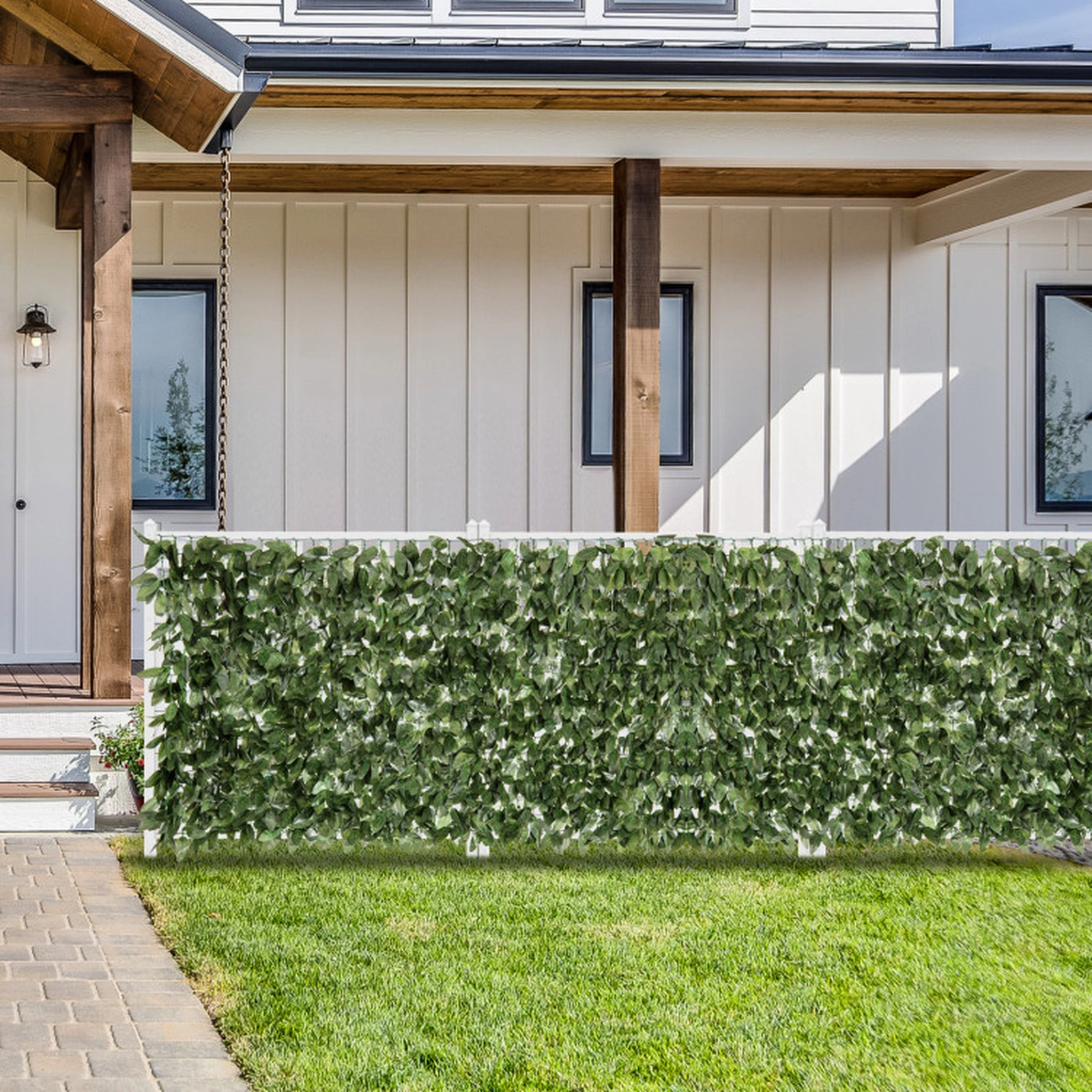 SUGIFT Artificial Lily Leaf Privacy Fence Screen 120 x 40 in Panel Polyester Fabric 7.5-lb Dark Green