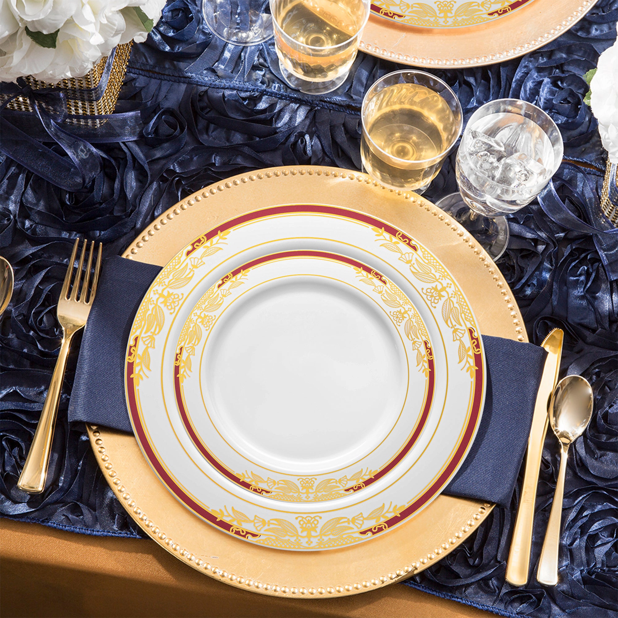 Smarty Had A Party White with Burgundy and Gold Harmony Rim Plastic Wedding Value Set