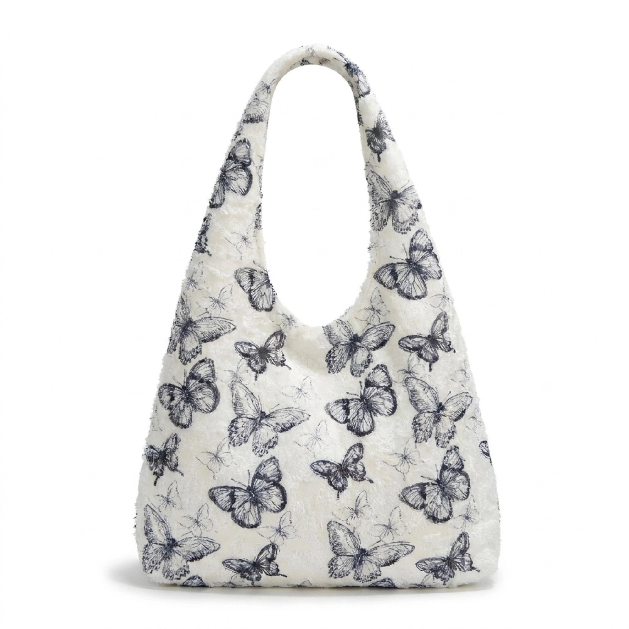 Alilang Women's Butterfly Print Hobo Tote Bag with Lace Texture and Shoulder Handle, Black