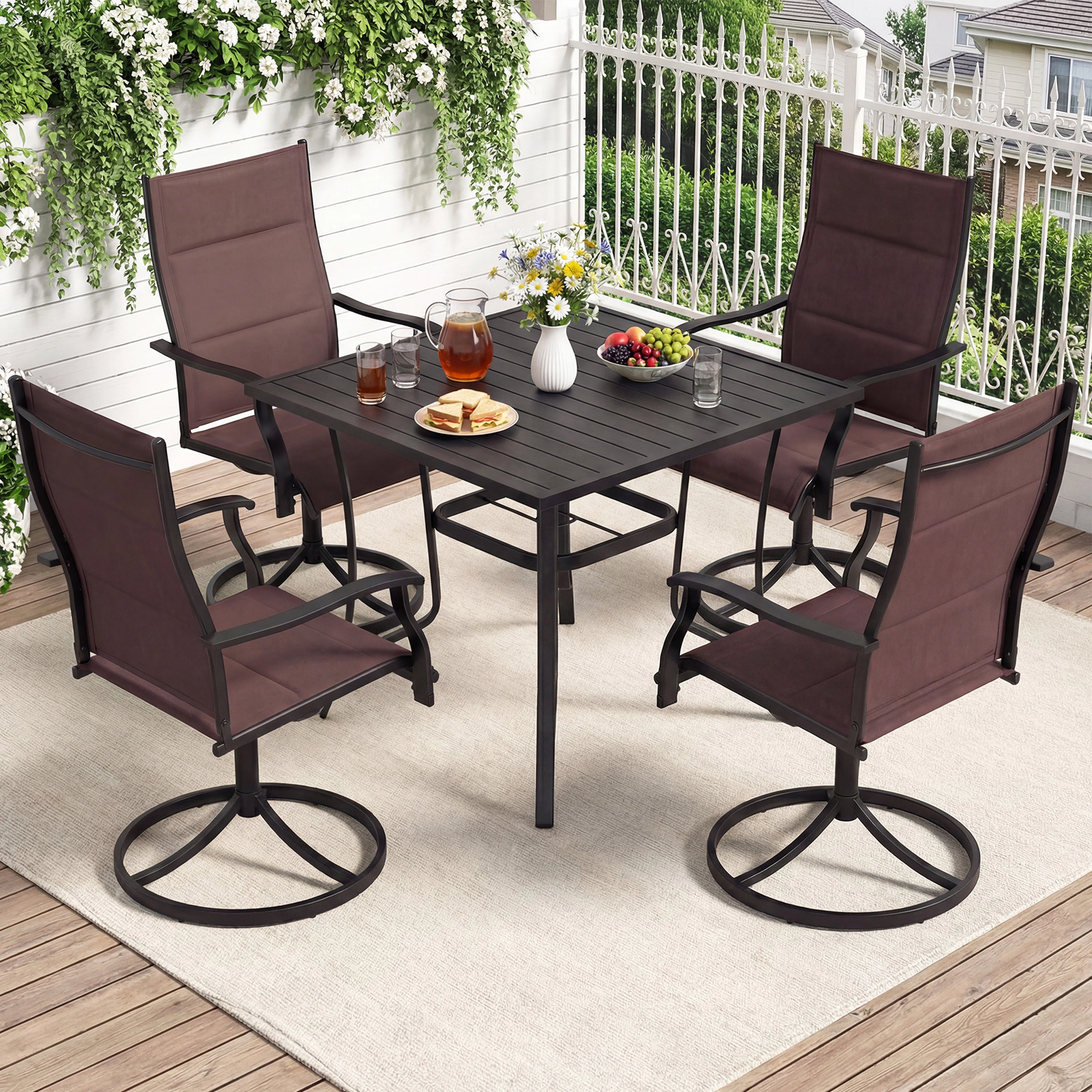 LJG Padded Patio Swivel Chairs Set of 2 Ergonomic Outdoor Dining with Breathable Fabric