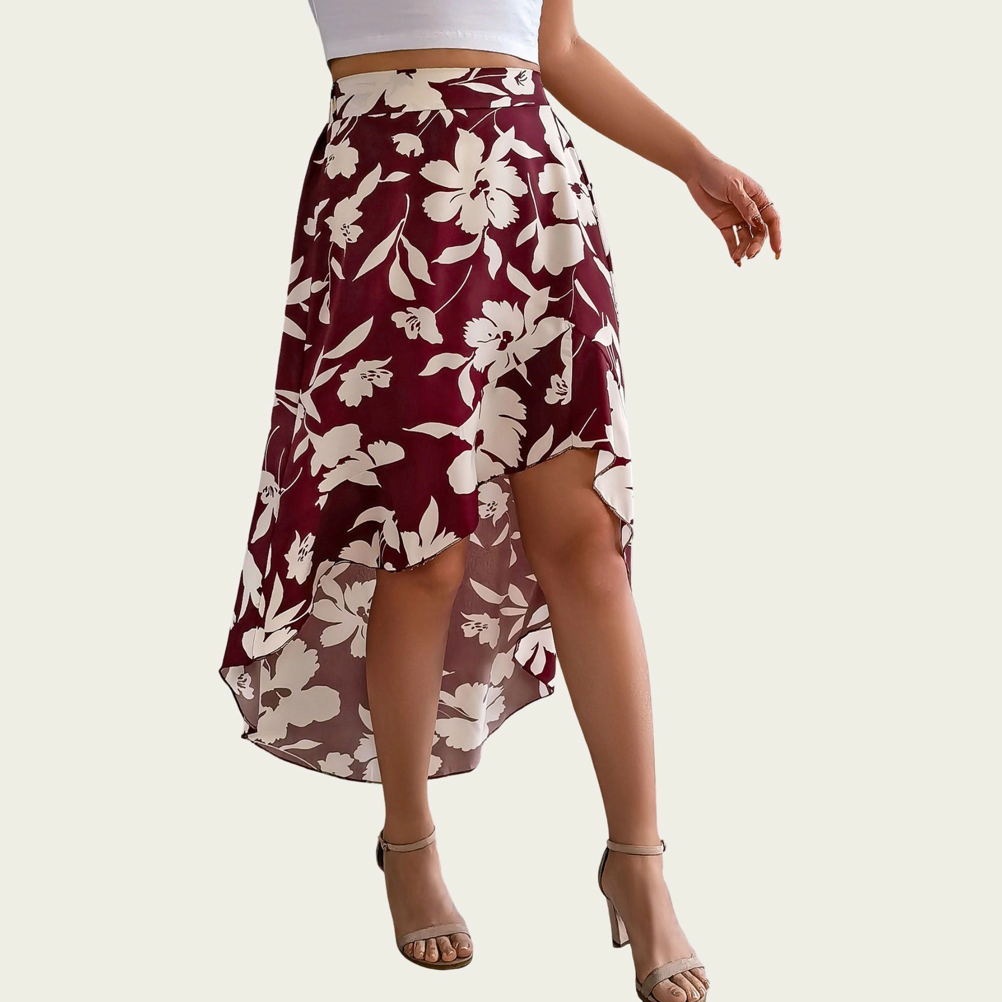 Anna-Kaci Womens Floral High Waist High-Low Skirt