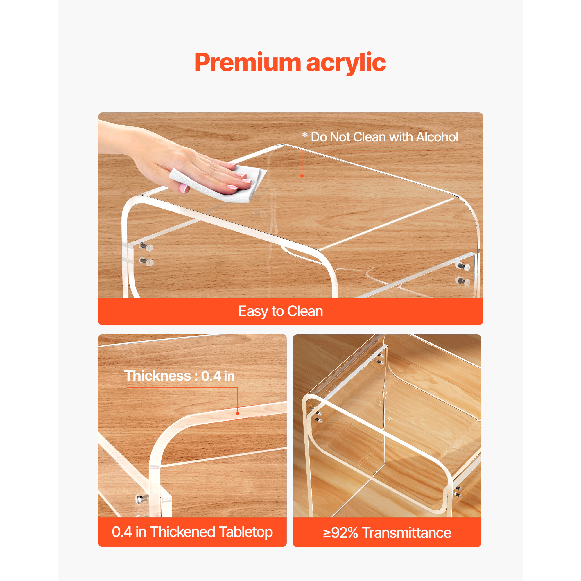 HONGGE Clear Acrylic Side End Table for Modern Desk