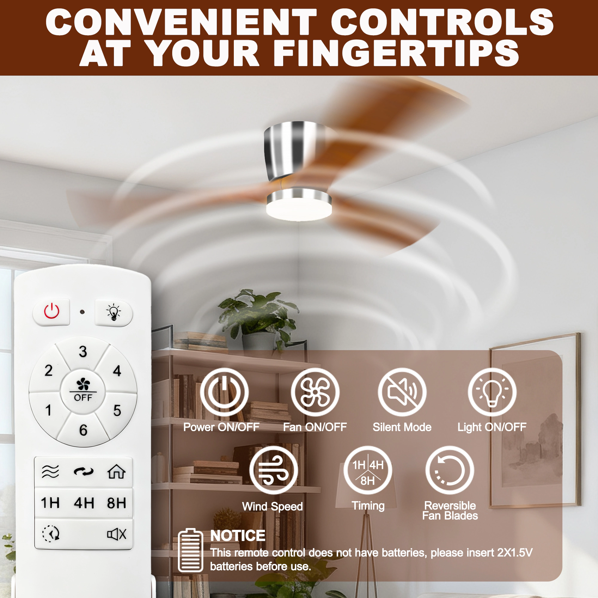 Flynama 52 in. Silver Flush Mount Ceiling Fan with light, 3-Reversible Brown Blades, 6-Speeds Reversible DC Motor