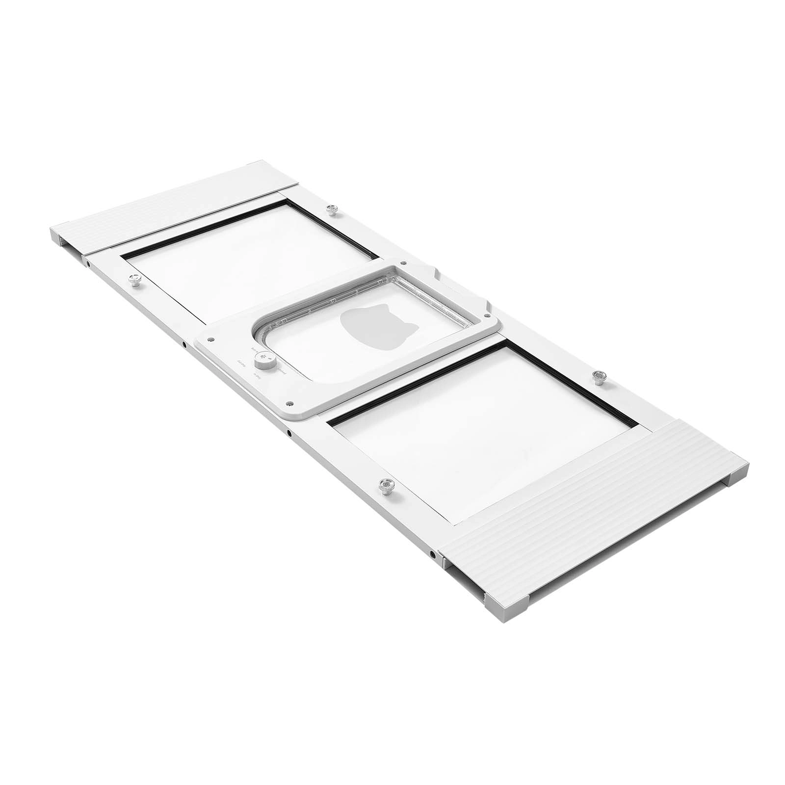 HONGGE Cat Door for Window, Adjustable 35-40 in Width, 4-Way Lock Aluminum Frame with Magnetic Closure, White