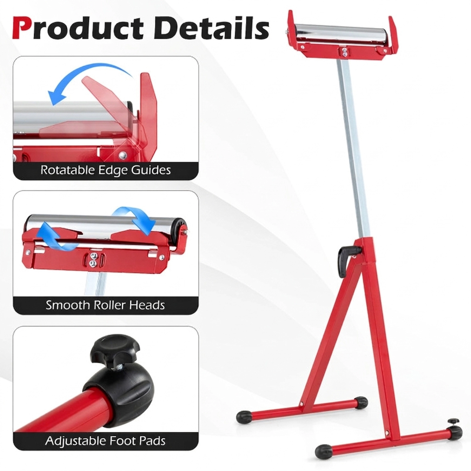SUGIFT 2 Pack 250-lb Capacity Folding Roller Stands with Adjustable 28.5-in to 45-in Height and Edge Guides