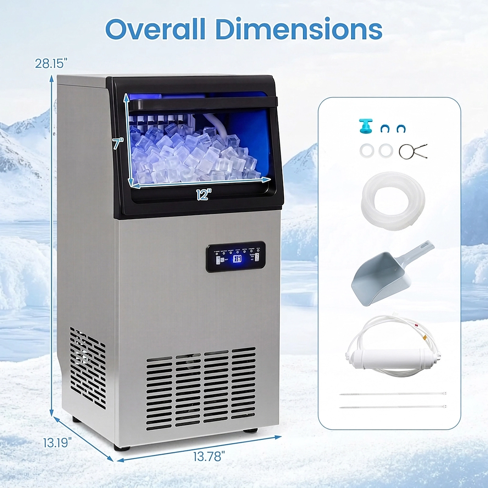 SUGIFT Silver Commercial Ice Maker with 110-lb Daily Output and 25-lb Storage Bin 13.78-in W 13.19-in D 28.15-in H