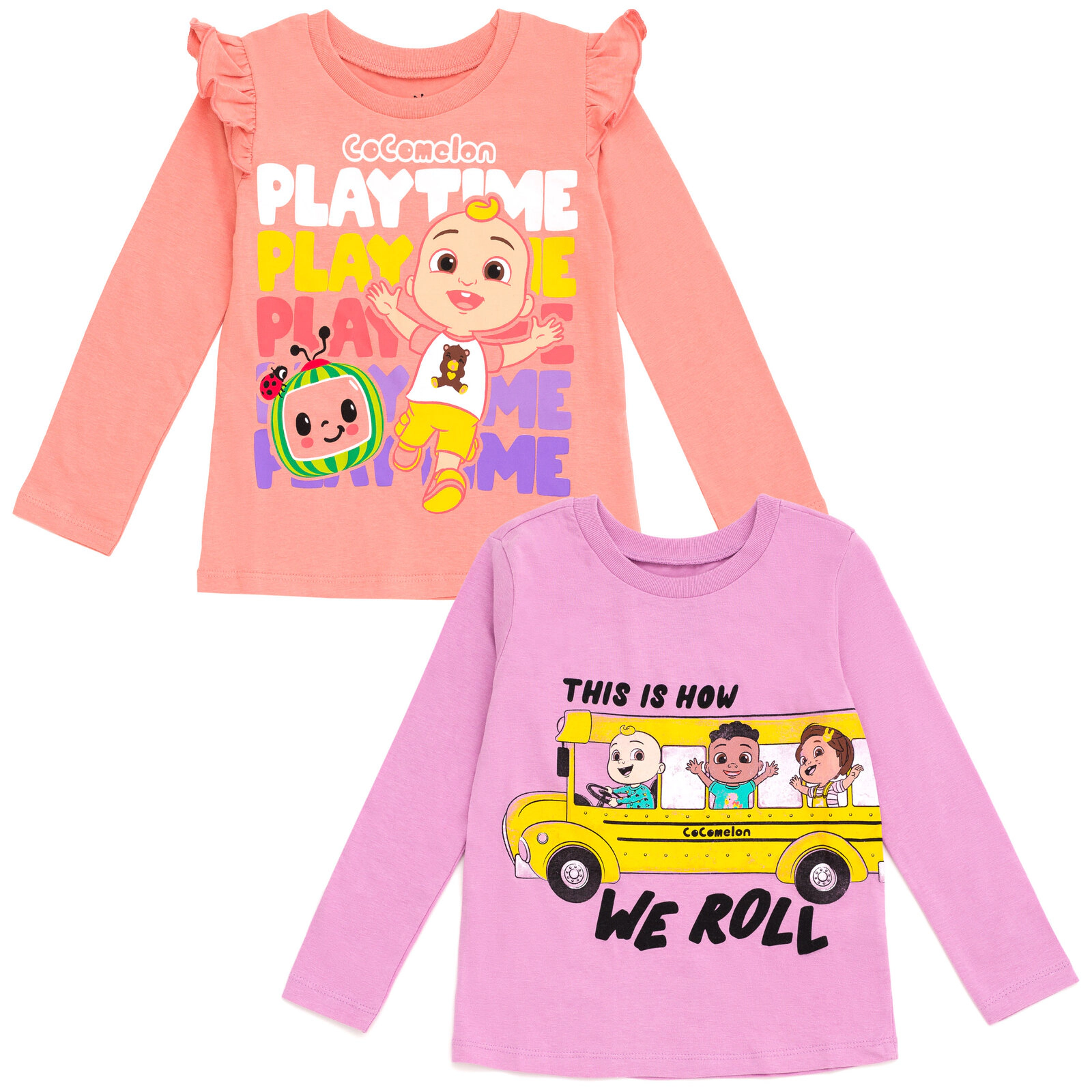 Cocomelon Girls' 2-Pack Long Sleeve T-Shirts