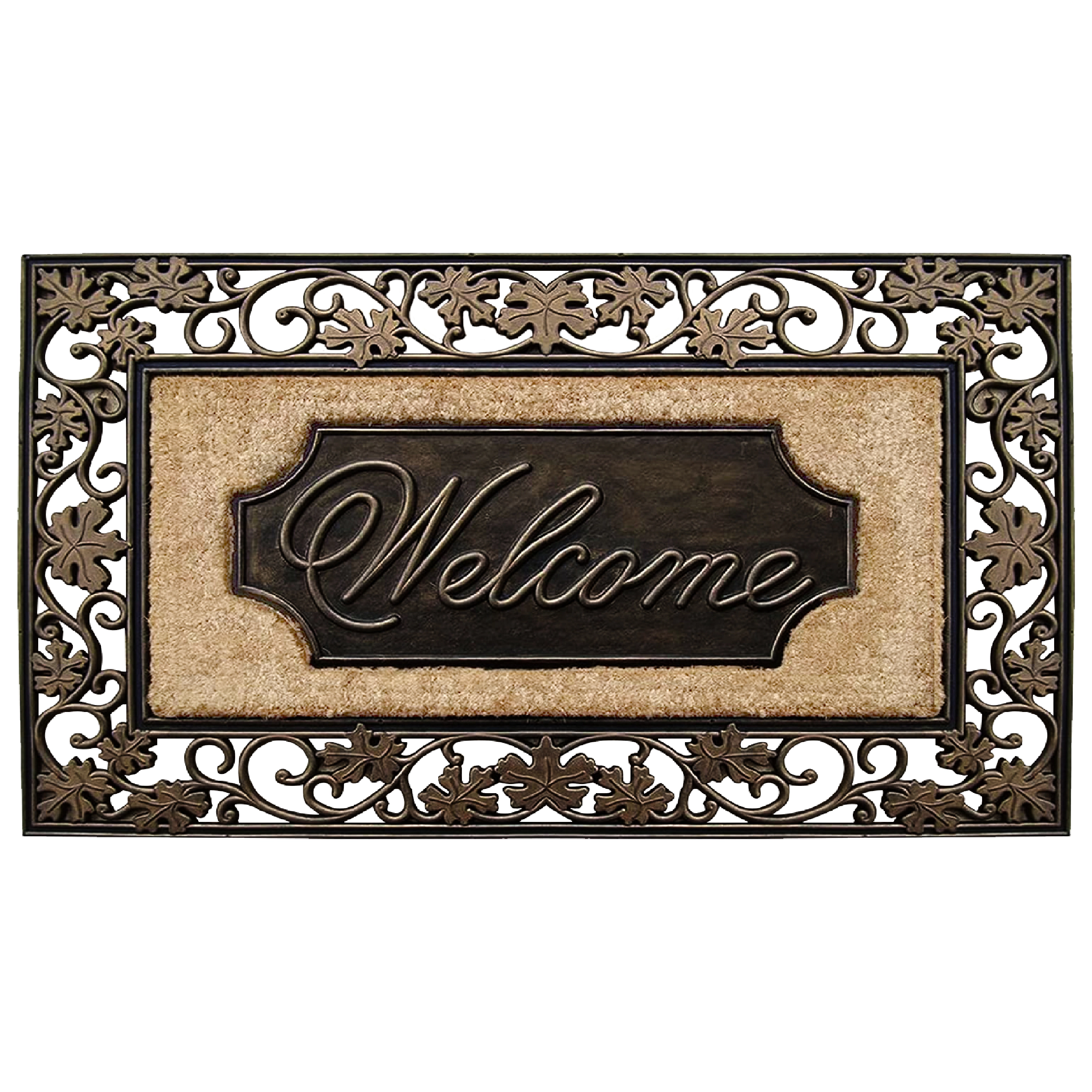 A1HC Coir and Rubber Door Mat 18x30 Inches Heavy Duty Durable Low-Profile Floral Welcome