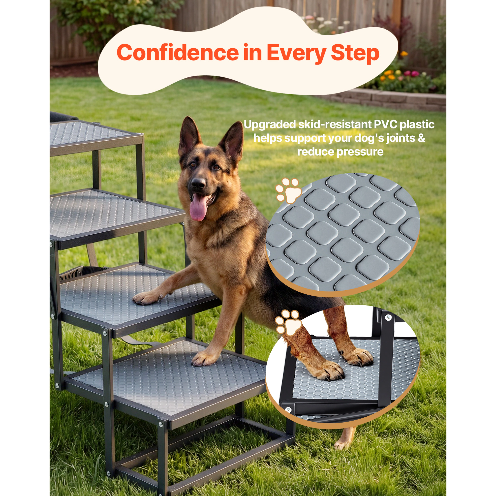 HONGGE Dog Stairs for Car 4 Steps Extra Wide Foldable Dog Ramp for Large Dogs with Non-Slip Surface Portable
