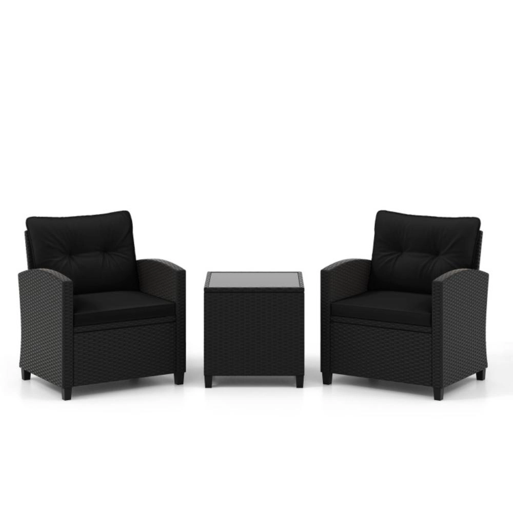 Hivvago 3 Pieces Patio Furniture Set With Tempered Glass Coffee Table-Turquoise