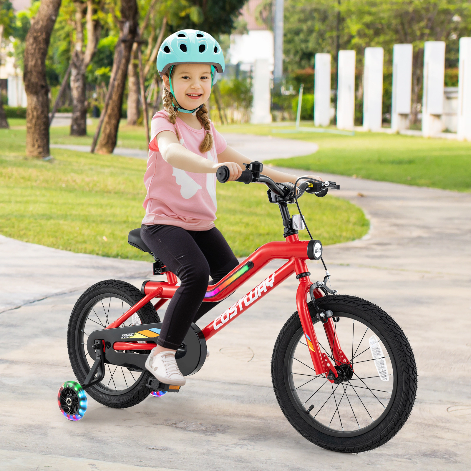 LJG Patented Kids Bike with LED Lights Adjustable Carbon Steel Bicycle