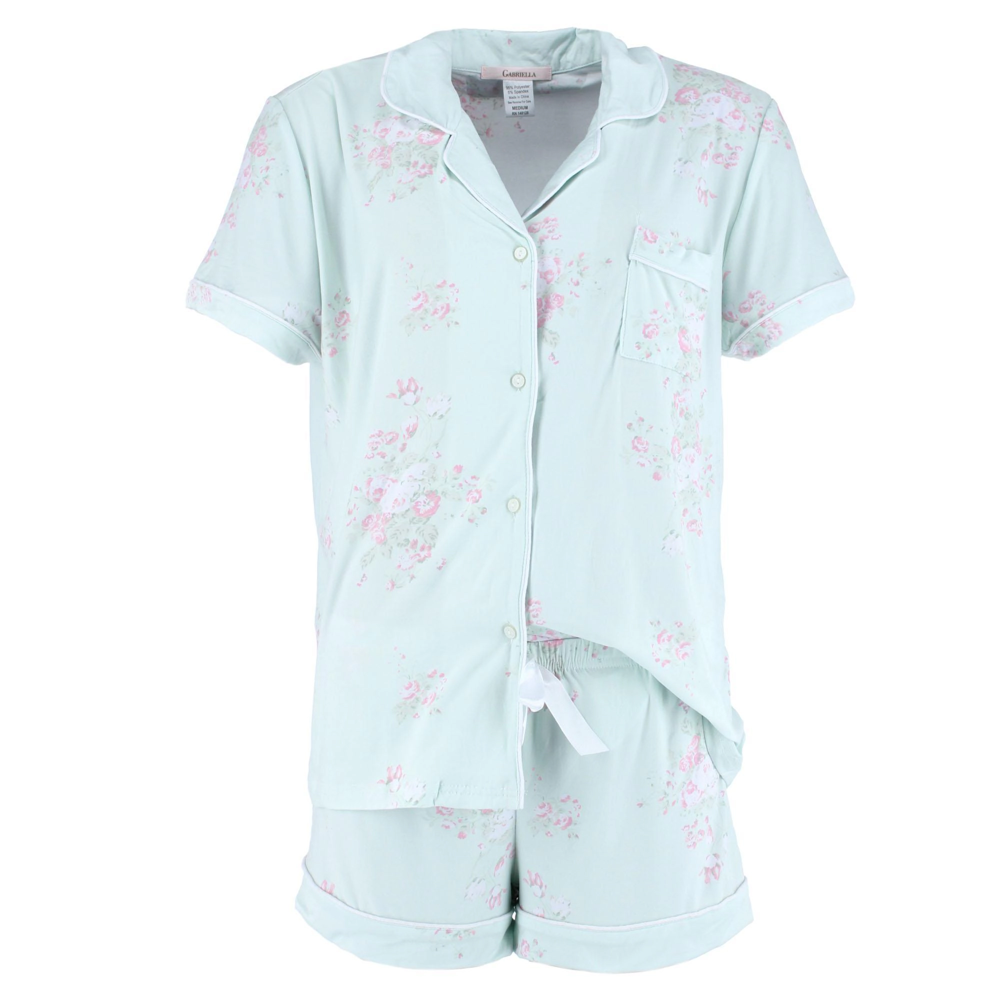 CTM Women's Floral Notched Collar Short Pajama Set
