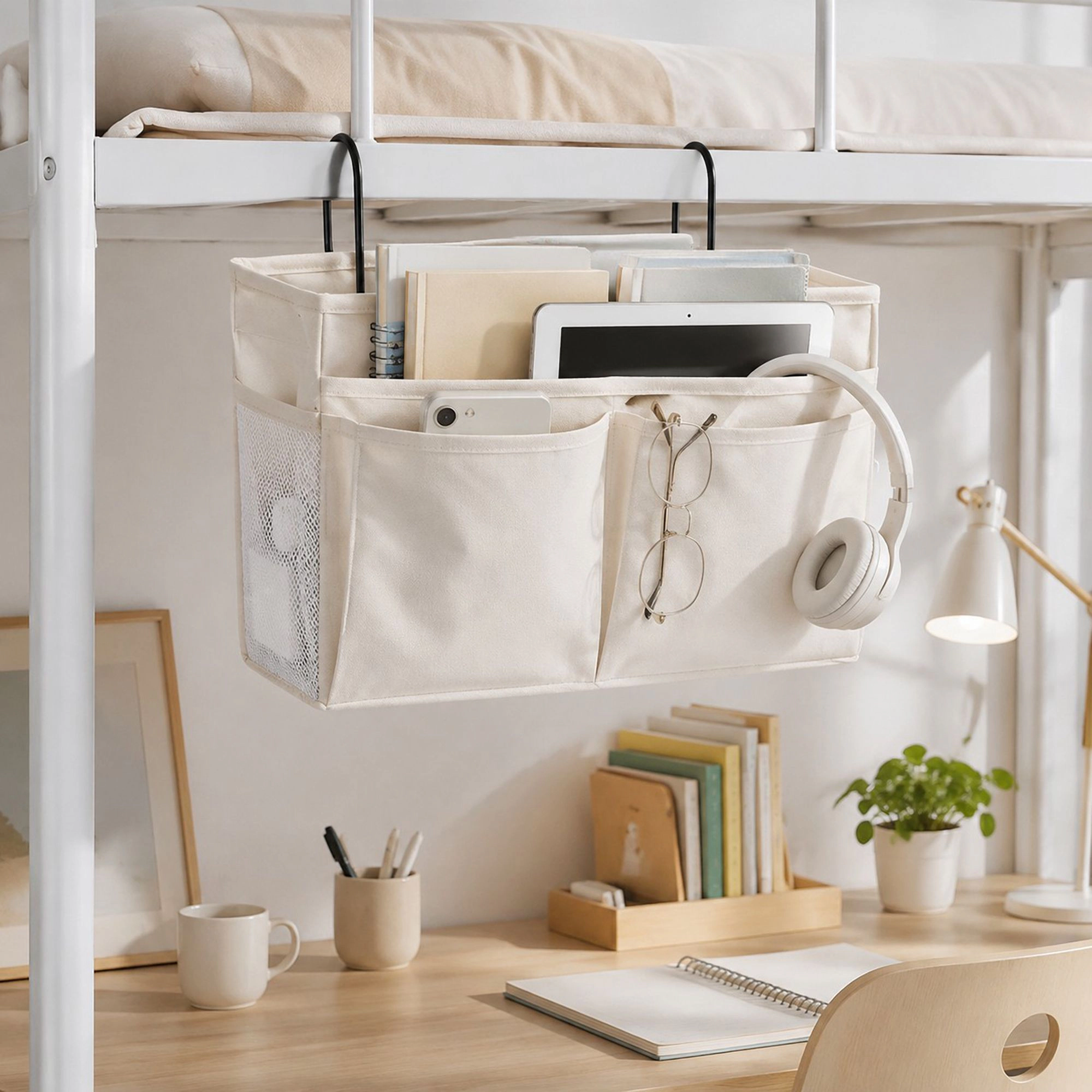 Alilang Women Hanging Bedside Storage Caddy with Hooks and Multiple Pockets Bed Rail Organizer