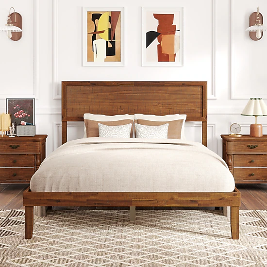 LJG Twin/Full/Queen Size Bed Frame with Headboard and Wooden Slats Support-Full Size