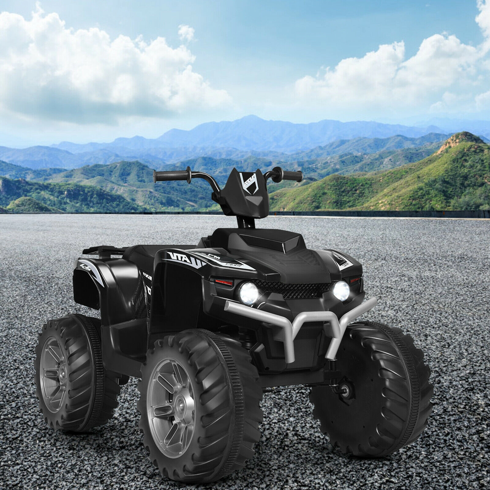 12V Kids ATV 4-Wheeler Ride On with LED Headlights and High Low Speeds 42-in Quad Toy Ages 3-7 77-lb Capacity Black