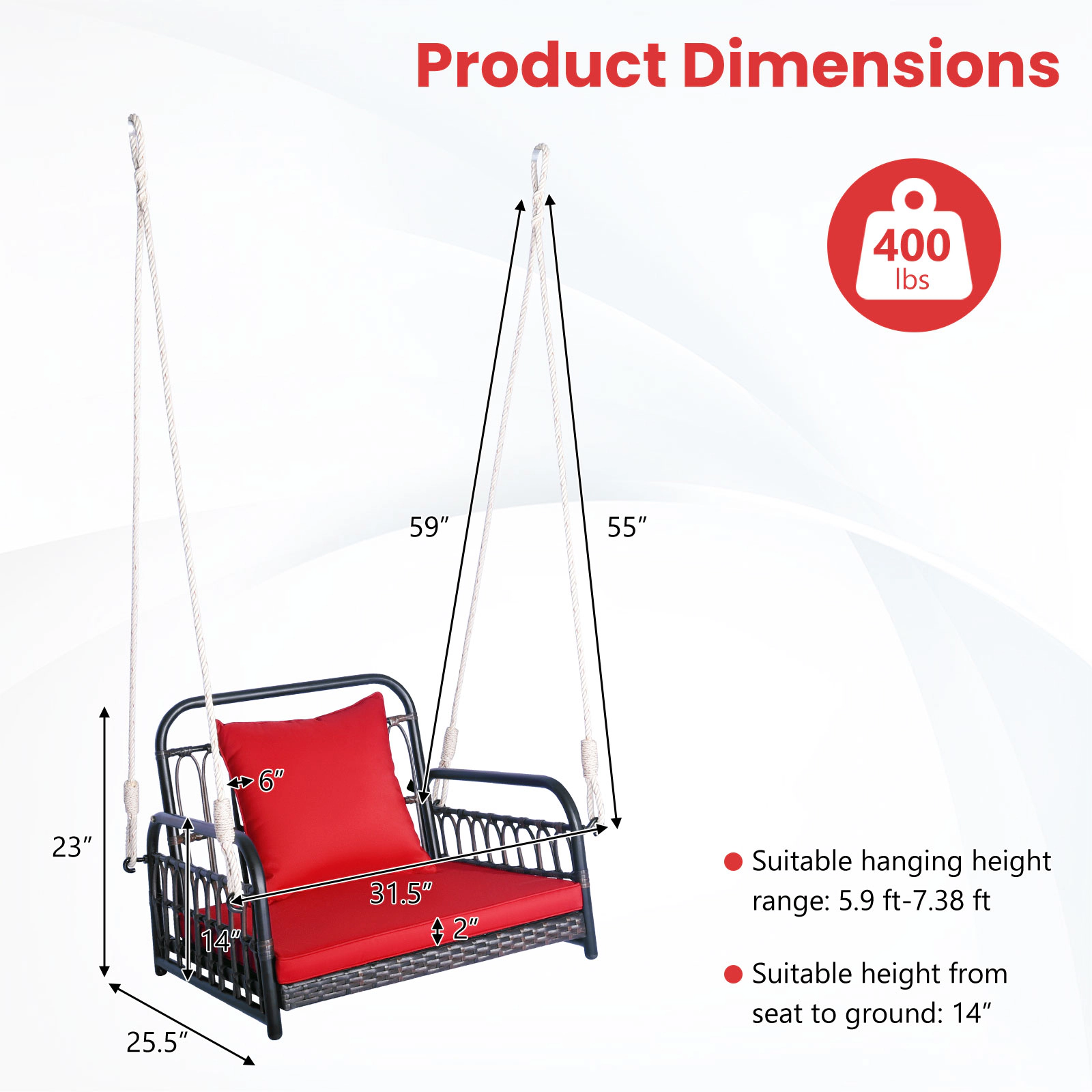 Hivvago Patio Rattan Porch Swing Hammock Chair With Seat Cushion
