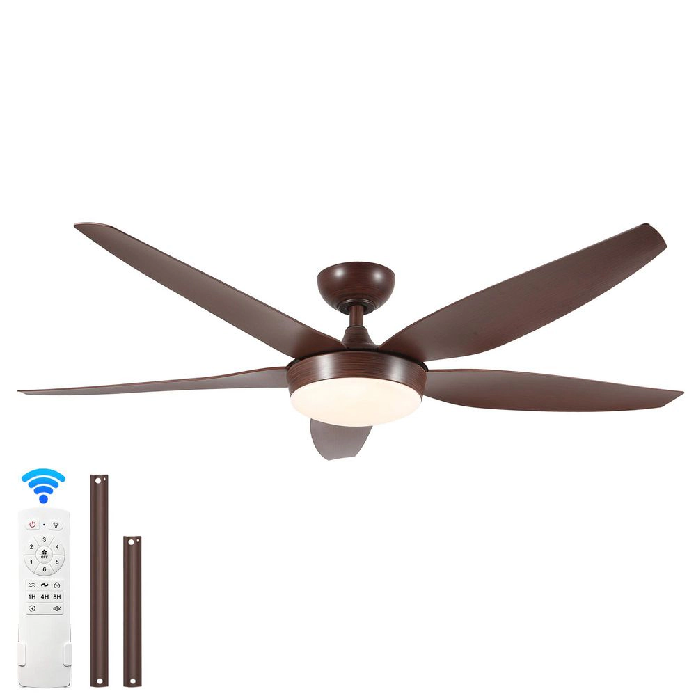 Flynama 56 in. Reddish Brown DC Motor Downrod Mount Standard Ceiling Fan with Remote Control, Ceiling Fans with Lights