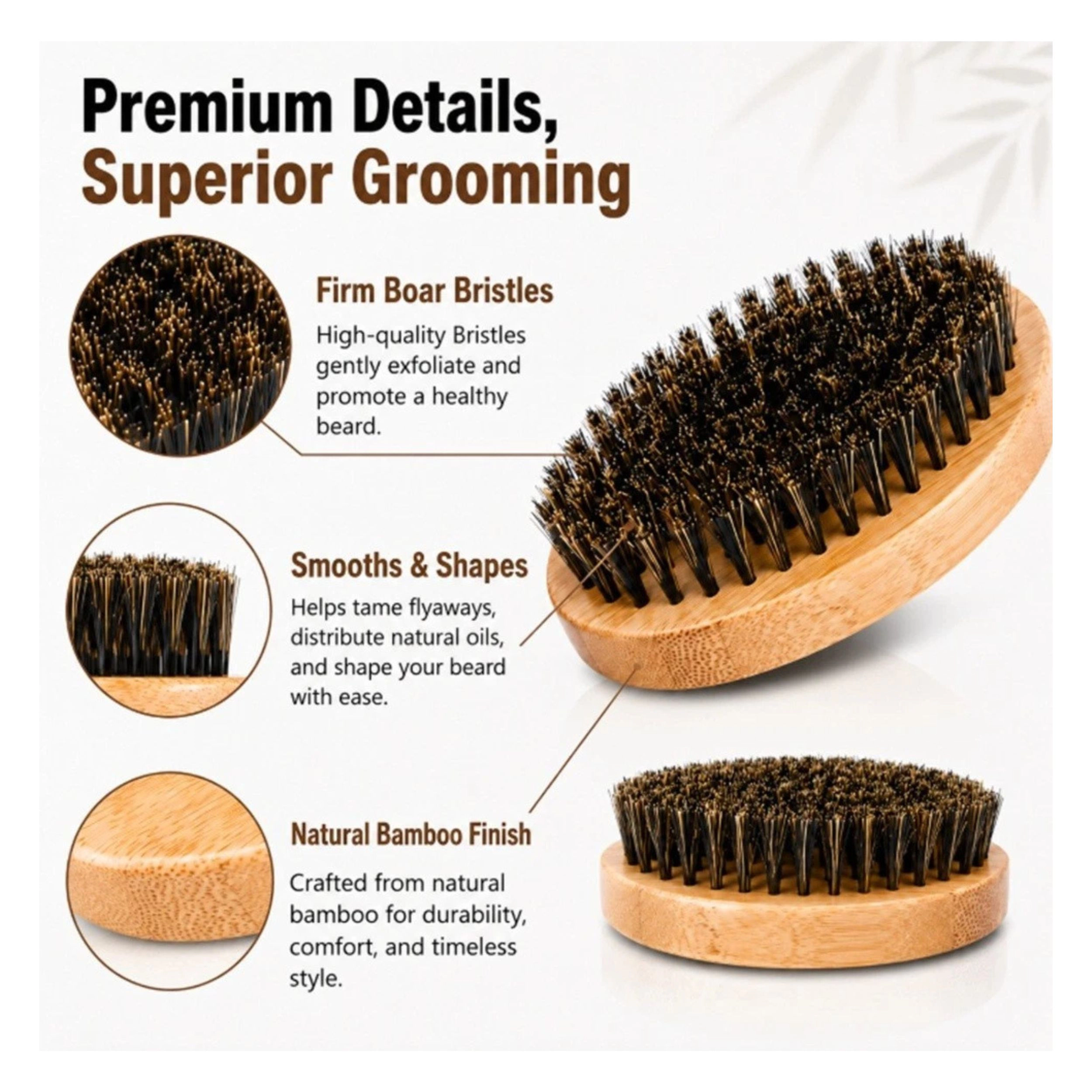 Home Collection Men's Boar Bristle Beard Brush with Wooden Handle Pocket Grooming Tool