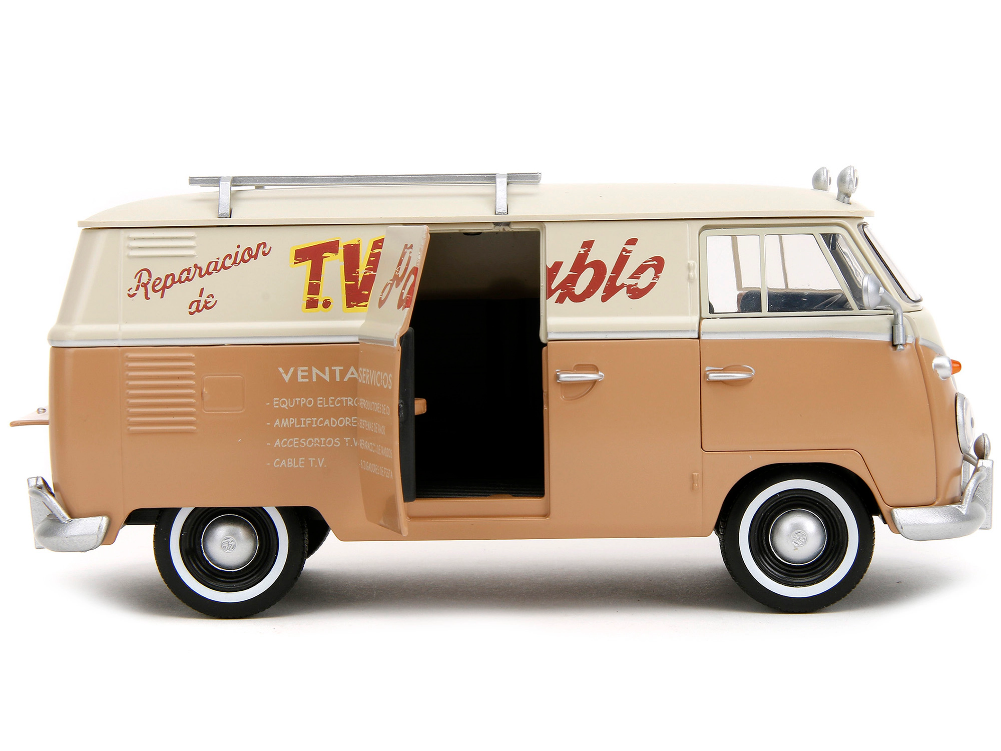 Jada Volkswagen Bus "WheelJack" Tan and Beige "Frank's TV Repair" and Transformers Logo Diecast Statue