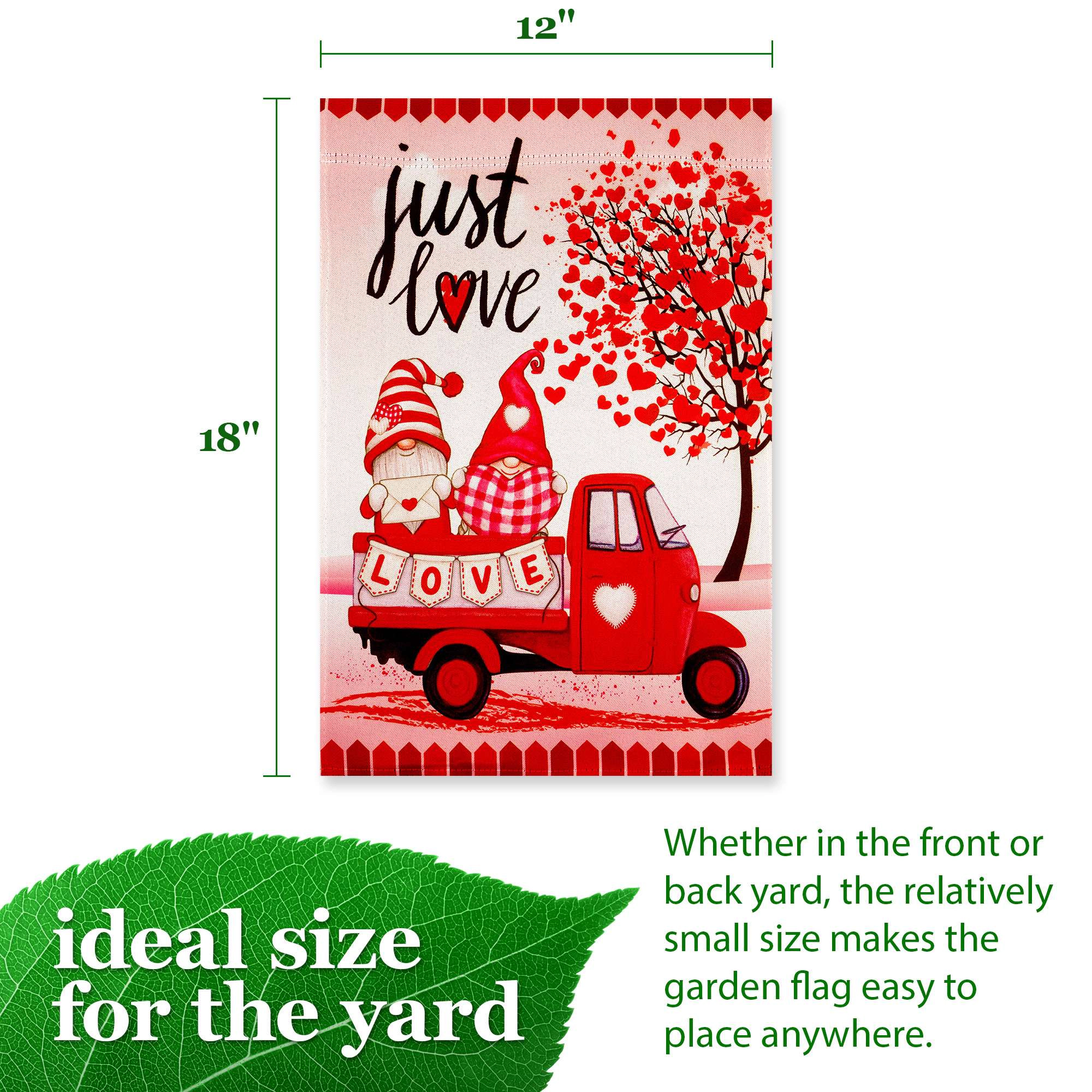 G128 Valentine’s Day Gnome Truck Garden Flag 12x18 in double-sided