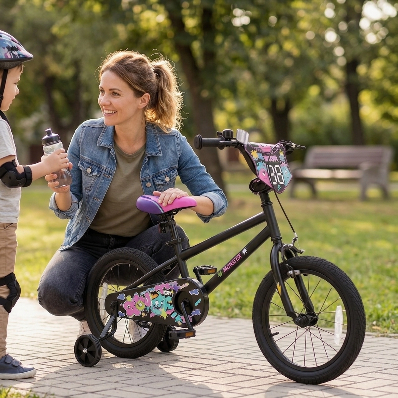 16-in Kids Bike with Training Wheels Custom Number Plate and Coaster Brake for Ages 4-7 Street Art Graphics Kids Bicycle