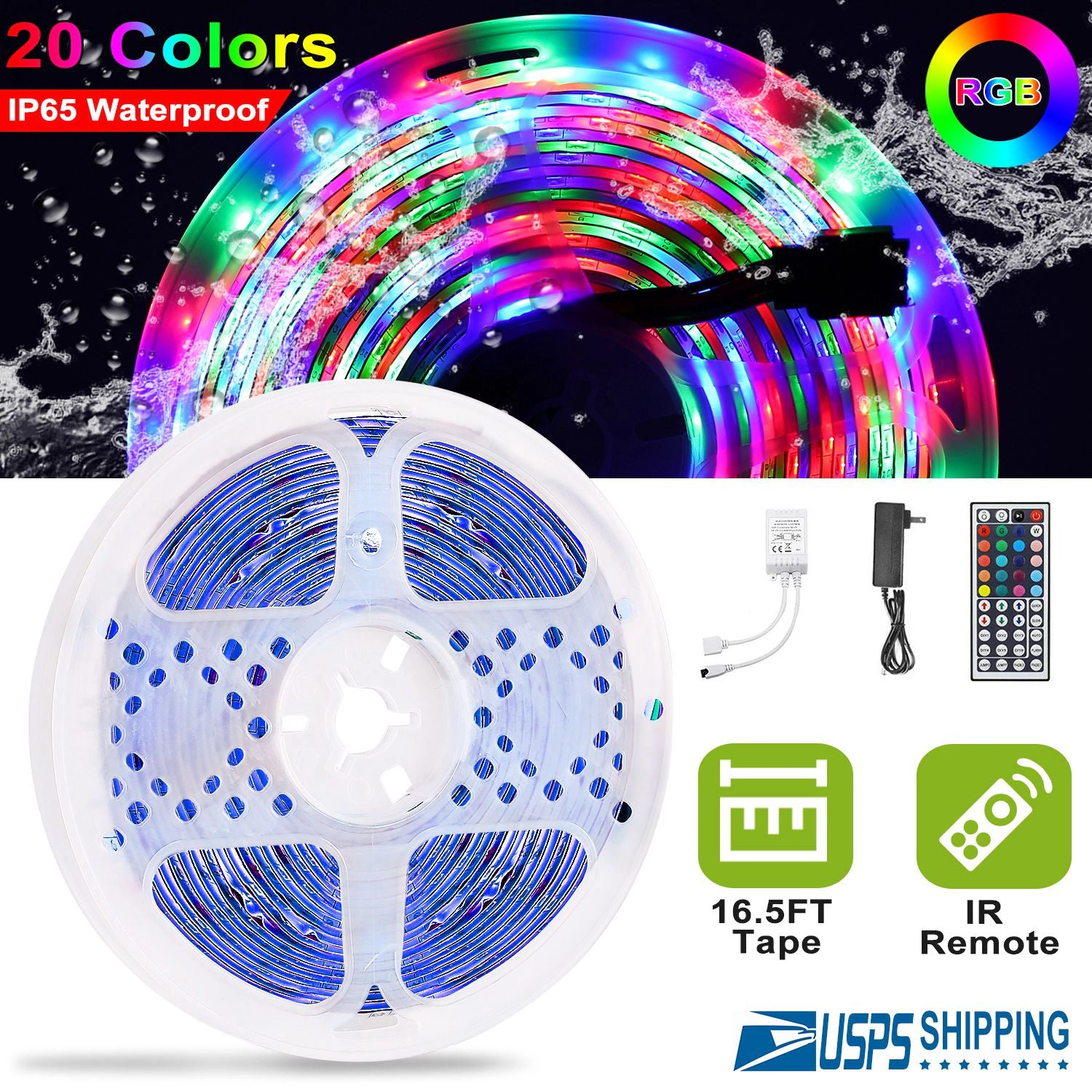 GBruno 16.5 Ft 300 LED RGB Strip Lights With Remote