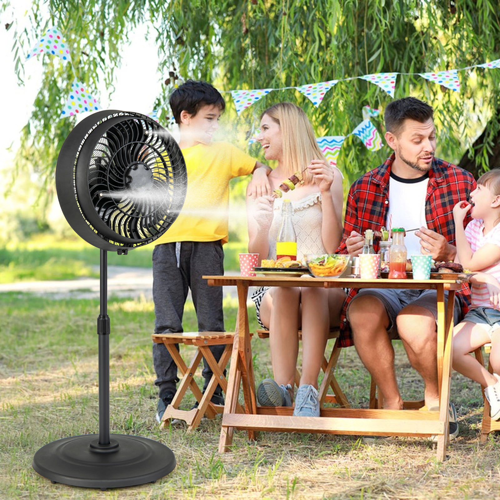 SlickBlue Adjustable Height Misting Fan with 3 Mist Levels and Wide Coverage