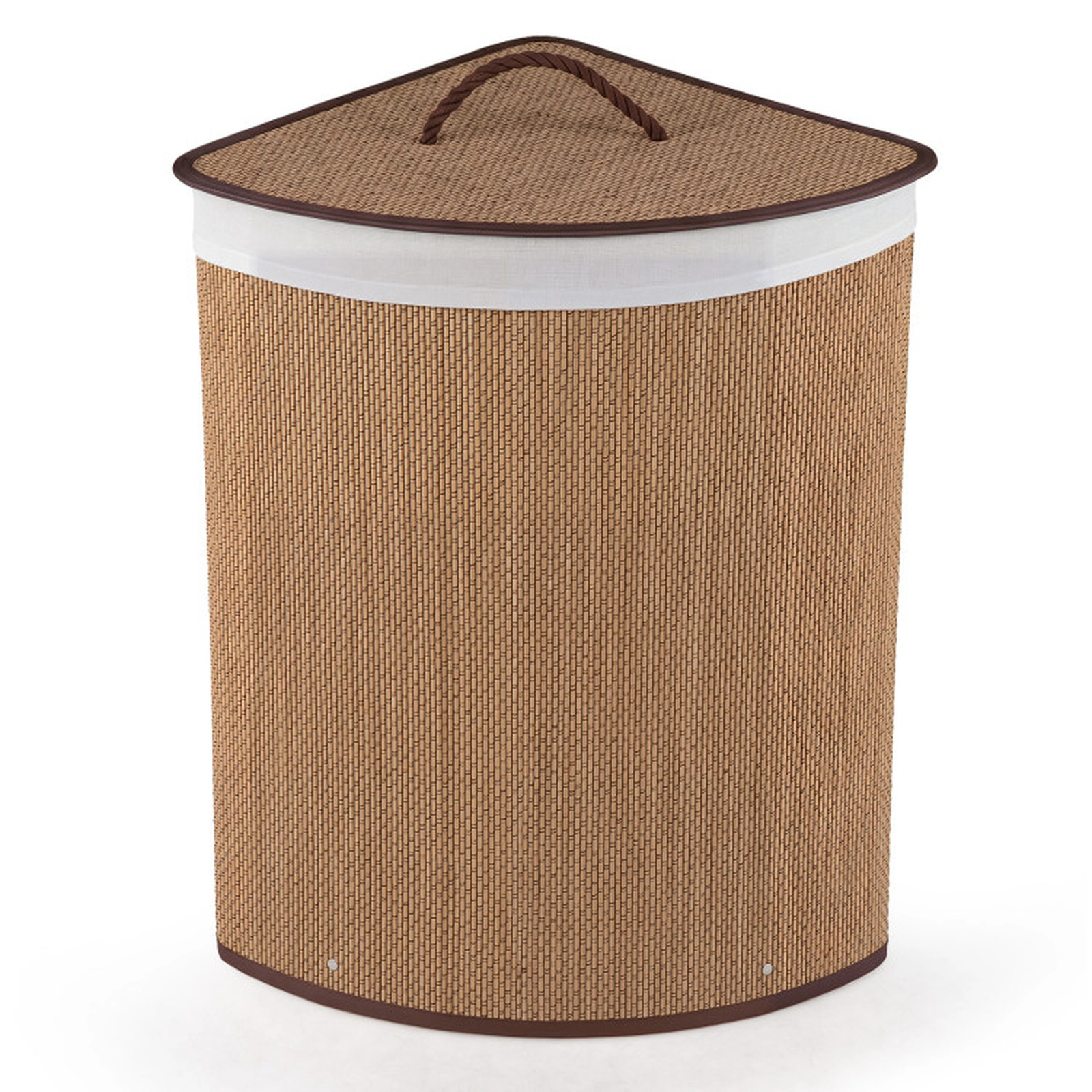 SUGIFT 15 Gal Bamboo Corner Laundry Hamper with Cotton Liner and Lid