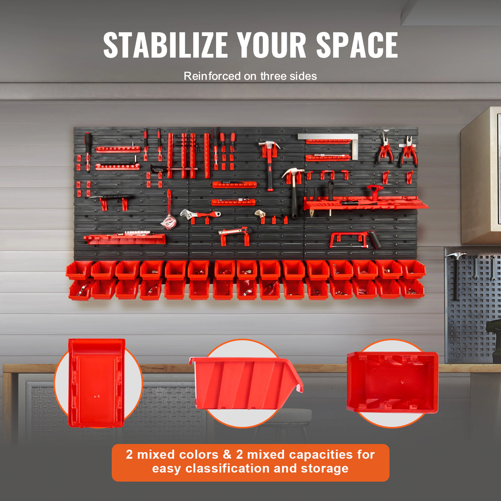 HONGGE Wall Mounted Storage Bins 12 Plastic Bins & 3 Metal Rails Plastic Hanging Stackable Storage Bin for Screws Nuts