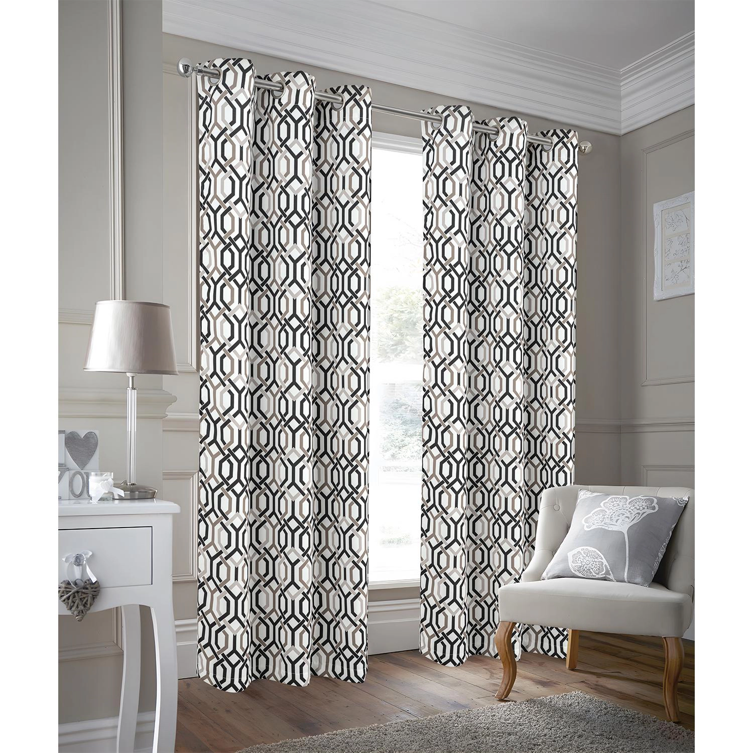 RT Designer Collection Rory Printed Blackout Luxurious Decorative Grommet Curtain Panel 54" x 84" Black