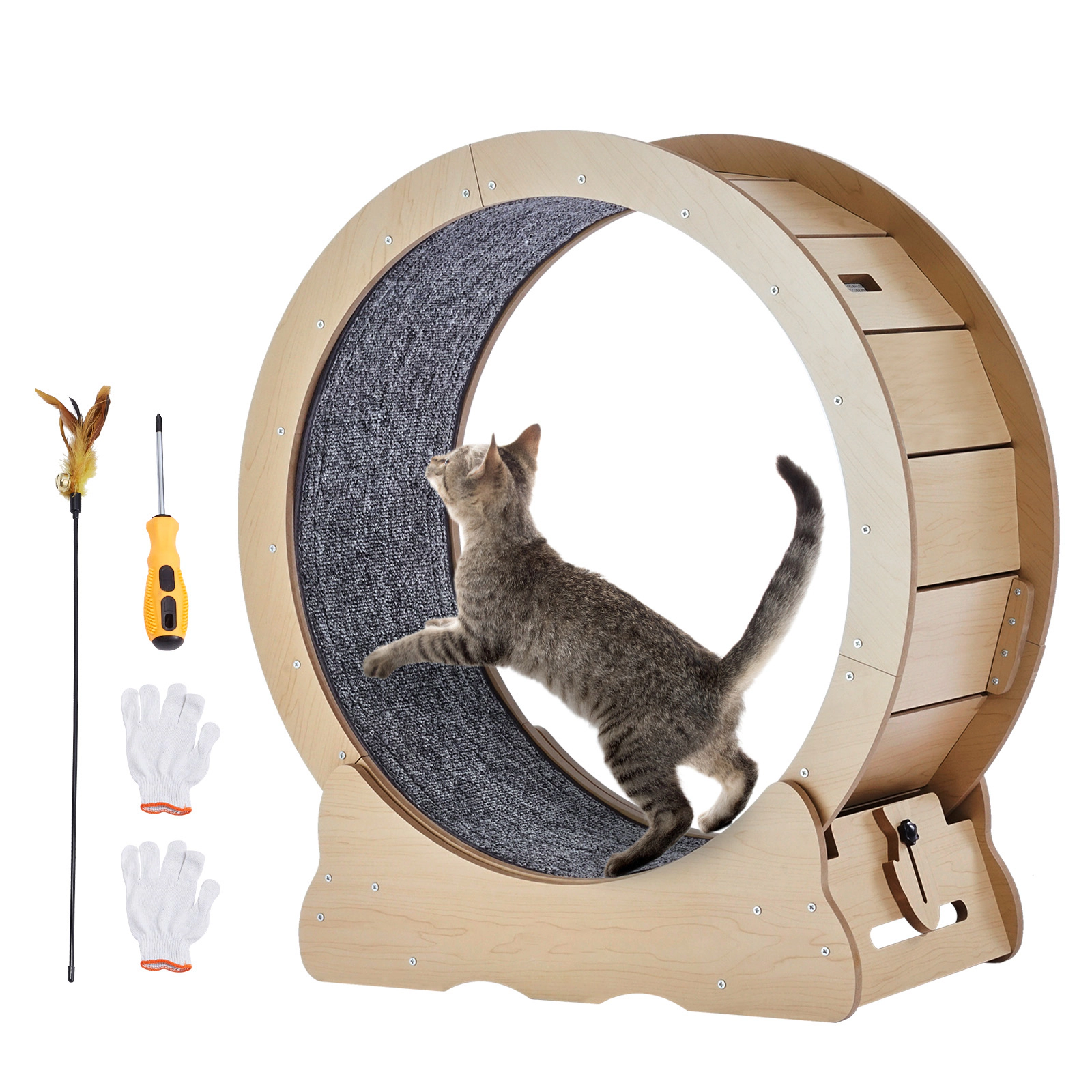 HONGGE 29.5-Inch Plywood Cat Exercise Wheel for Small Cats Up to 8 lbs, Quiet Indoor Running Wheel
