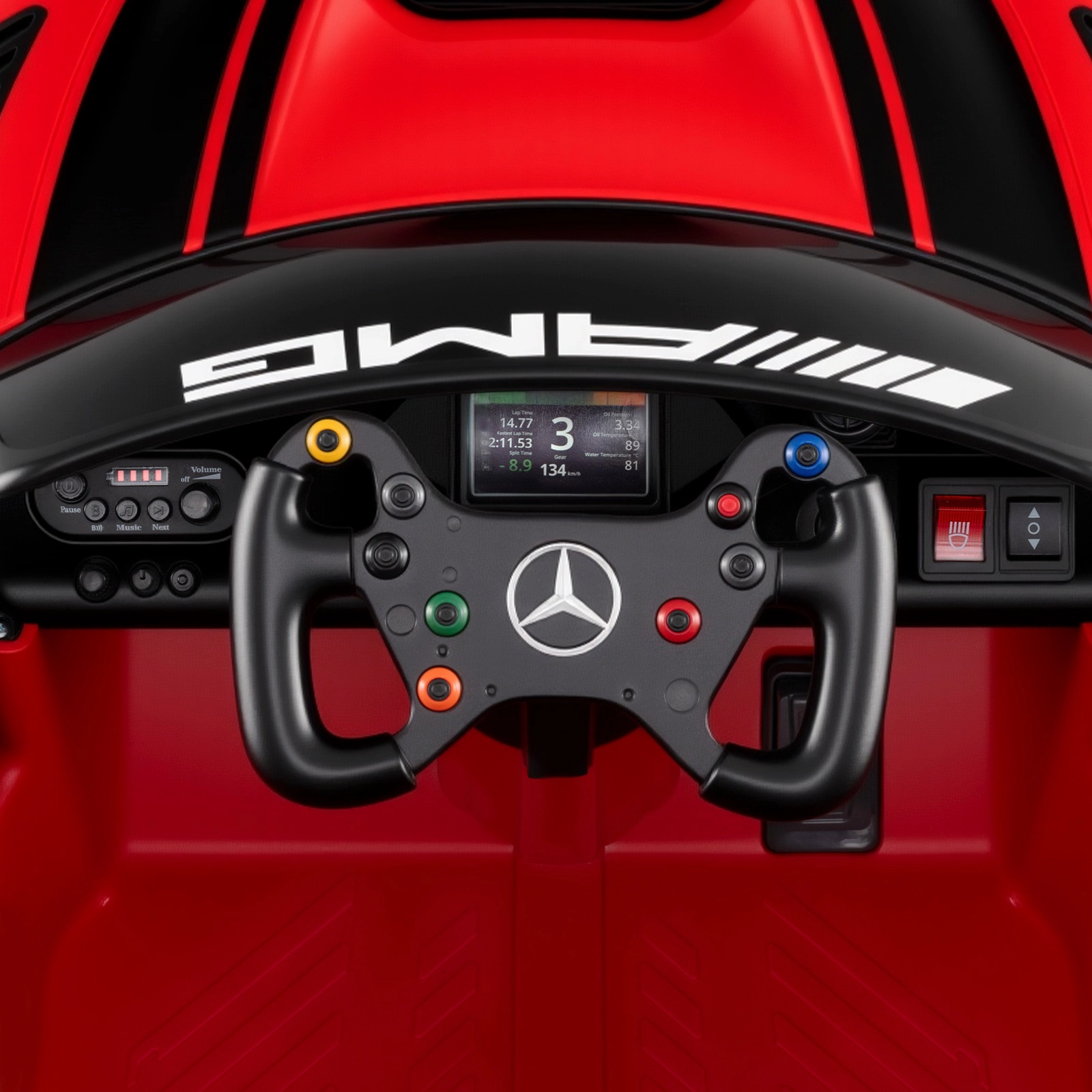 SUGIFT 12V Licensed Mercedes-AMG GT3 Kids Ride-On Car Remote 55-lb Capacity Ages 3+ 45-in Body 13-in Seat Black/White