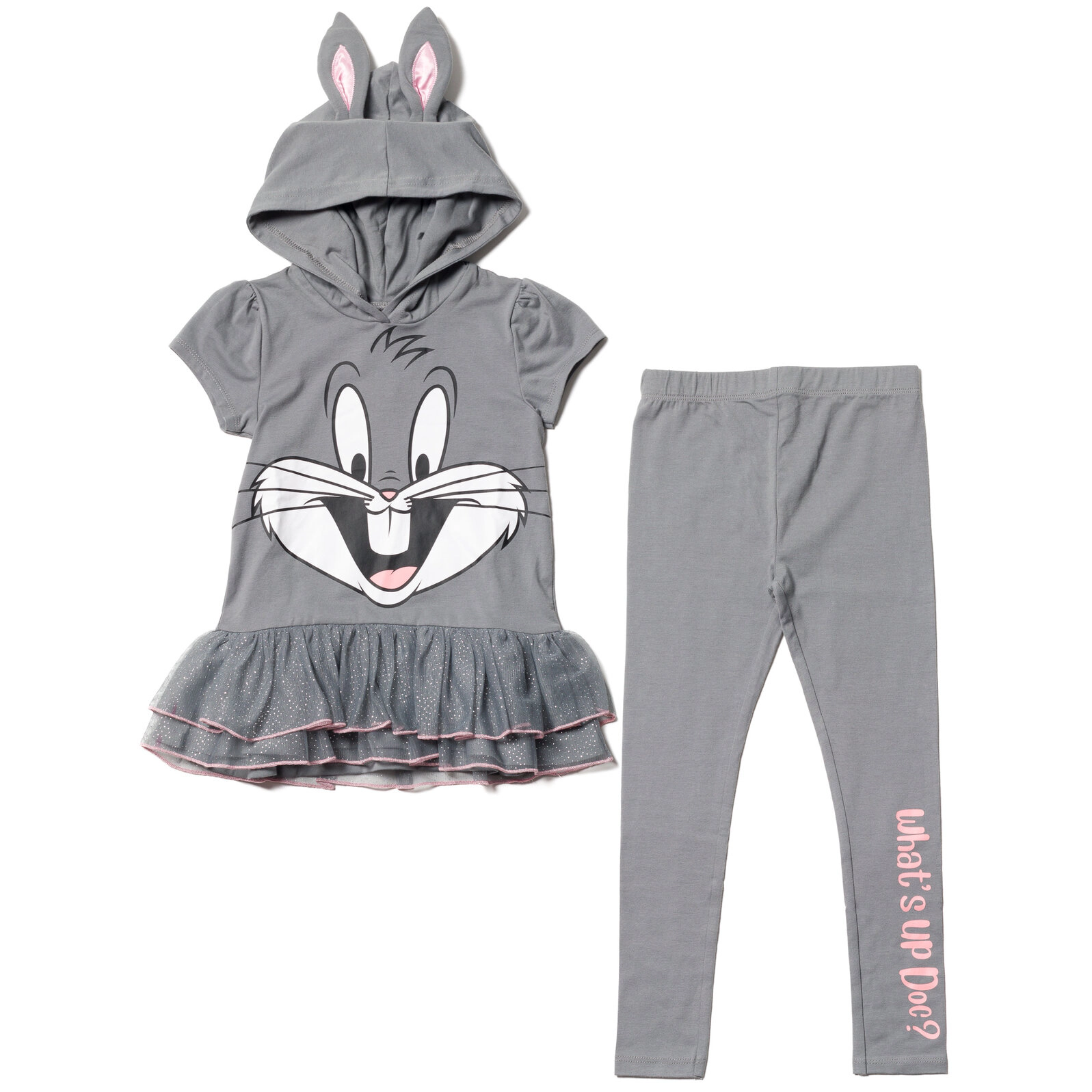 Looney Tunes Buggs Bunny Girls' Cosplay 2-Piece Hooded Tee and Leggings Set