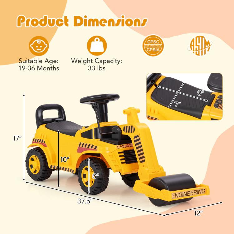 Hivvago Toddler Ride on Car with Adjustable Roller and Under-Seat Storage