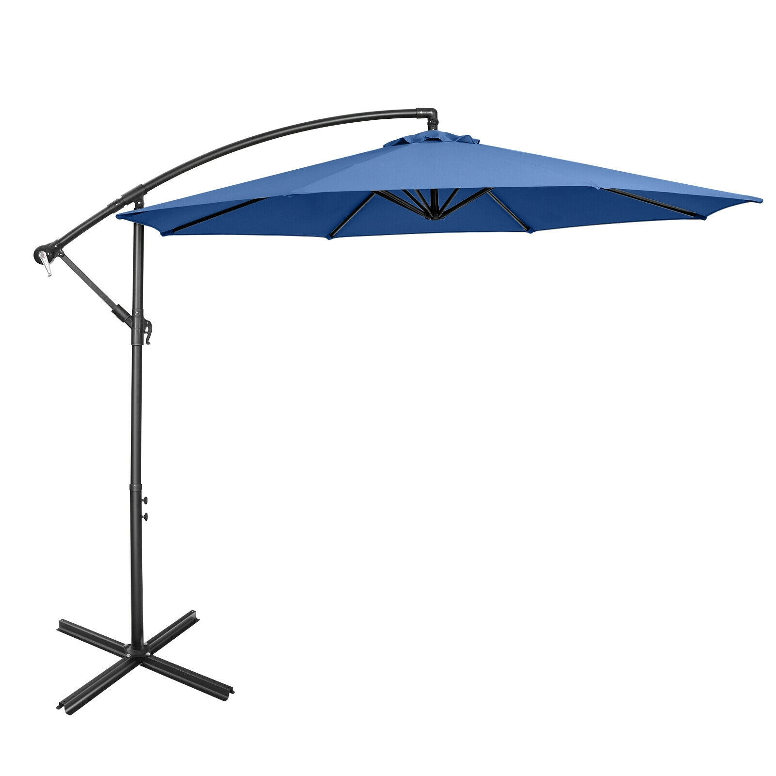 SUGIFT 10-ft Red Offset Cantilever Patio Umbrella with 8 Iron Ribs Crank Lift and Cross Base 8-ft H
