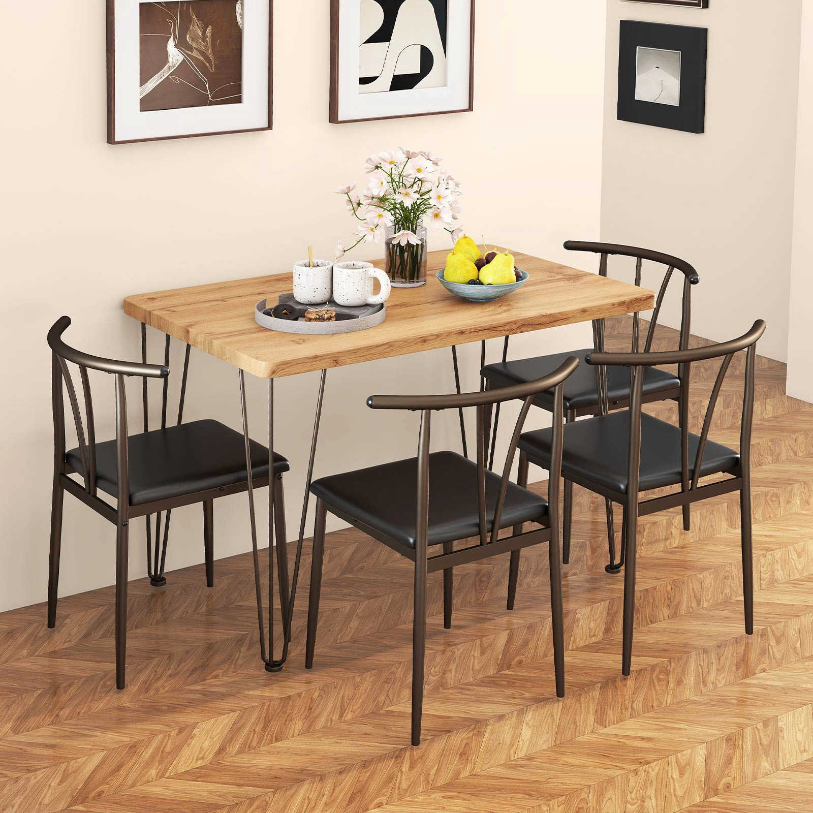LJG 5-Piece Space-Saving Dining Table Set Industrial Rectangular Kitchen Table and 4 Armless Chairs
