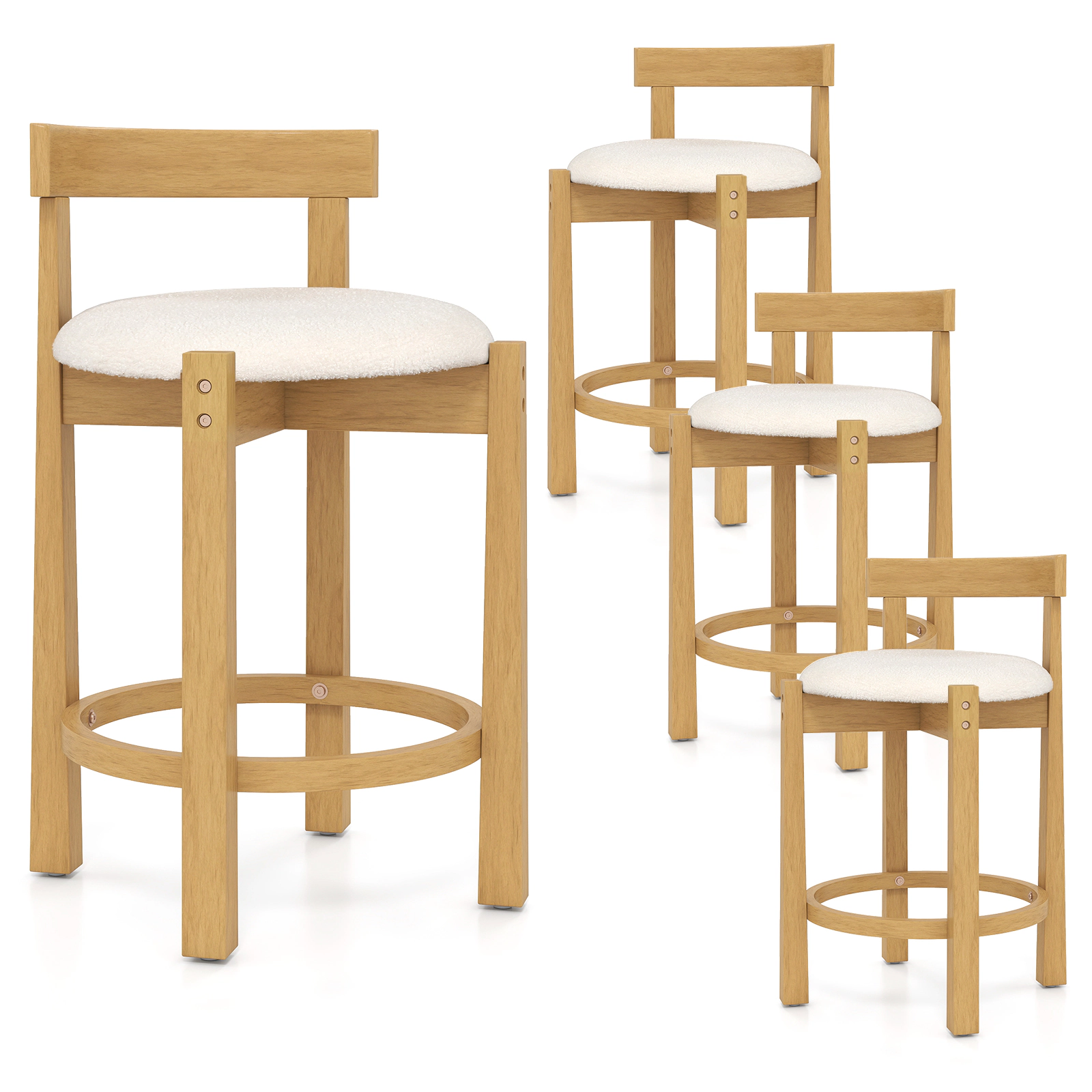 Glintex -Piece 24-Inch Teddy Velvet Counter Stool Set with a Backrest