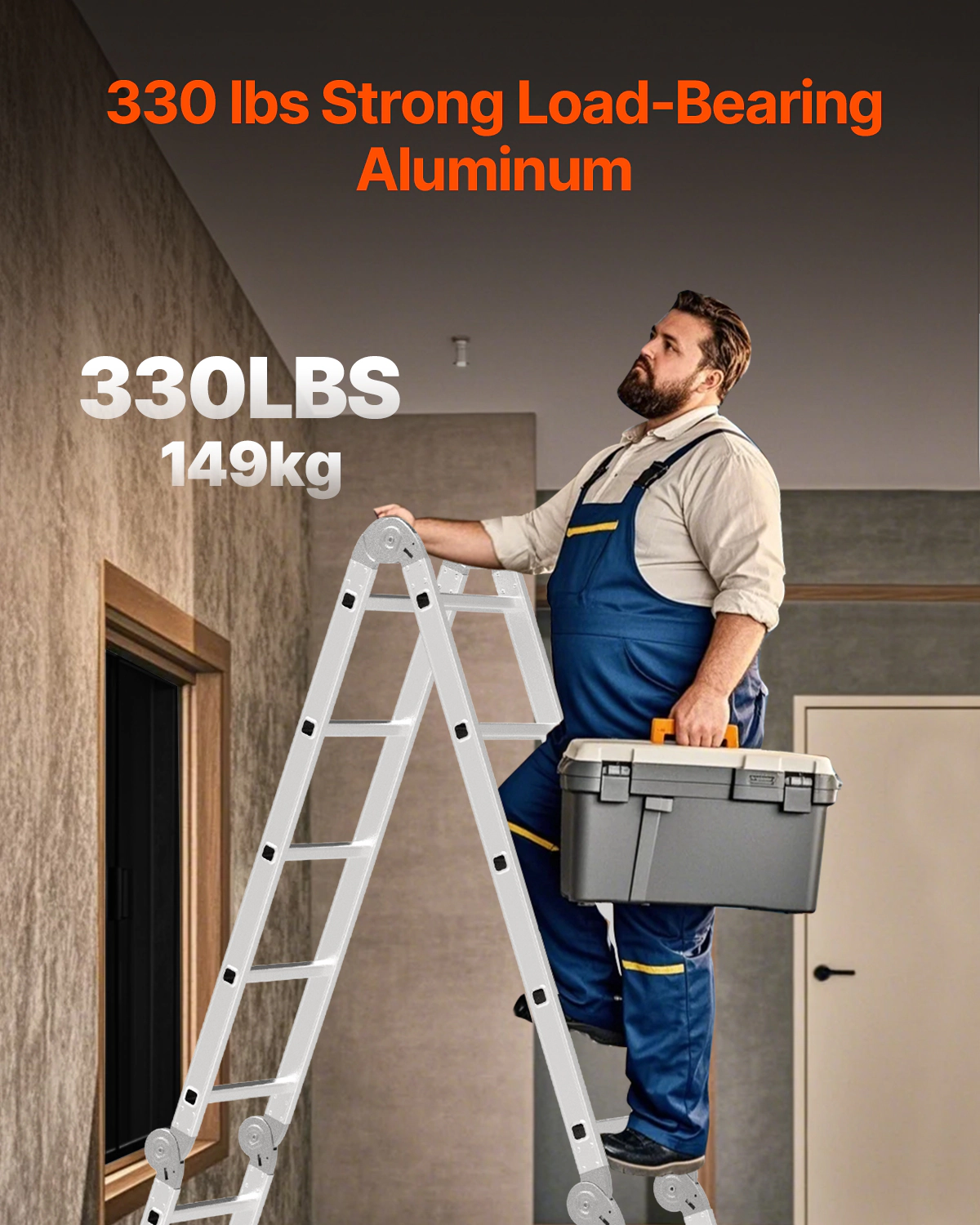 HONGGE Multi-Purpose Folding Ladder, 7-in-1 Tall Step Ladder, A Frame Step Telescoping Ladder