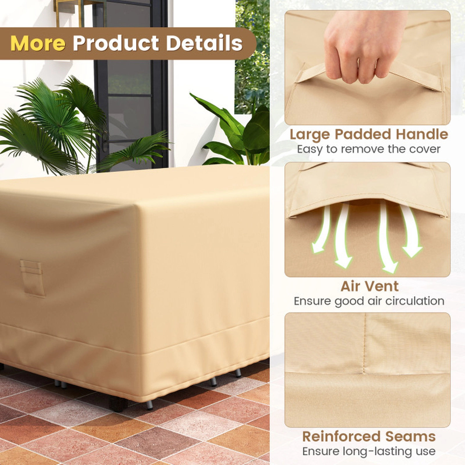 SUGIFT Beige Patio Table and Chair Set Cover with Padded Handle and Click-Close Straps 90-in W 50-in D 32-in H