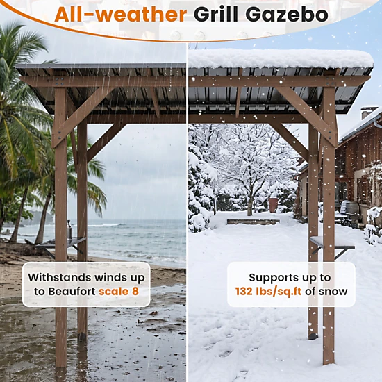 Hivvago Grill Gazebo Cedar Wood Bbq Gazebo With 2 Side Serving Shelves