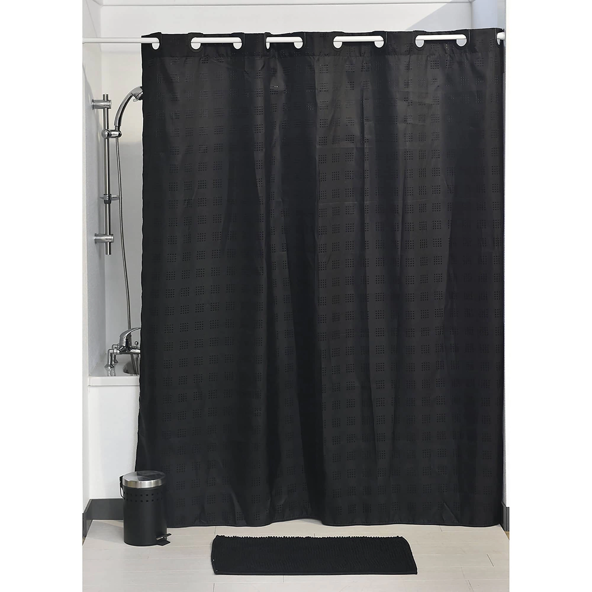 Evideco French Home Goods  Textured Polyester Shower Curtain Panel with Integrated Clip-On Rings