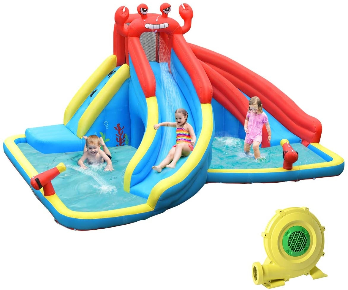 SUGIFT Crab-Themed Inflatable Water Slide Bounce House 330-lb Capacity Ages 4-12 with 950W Blower