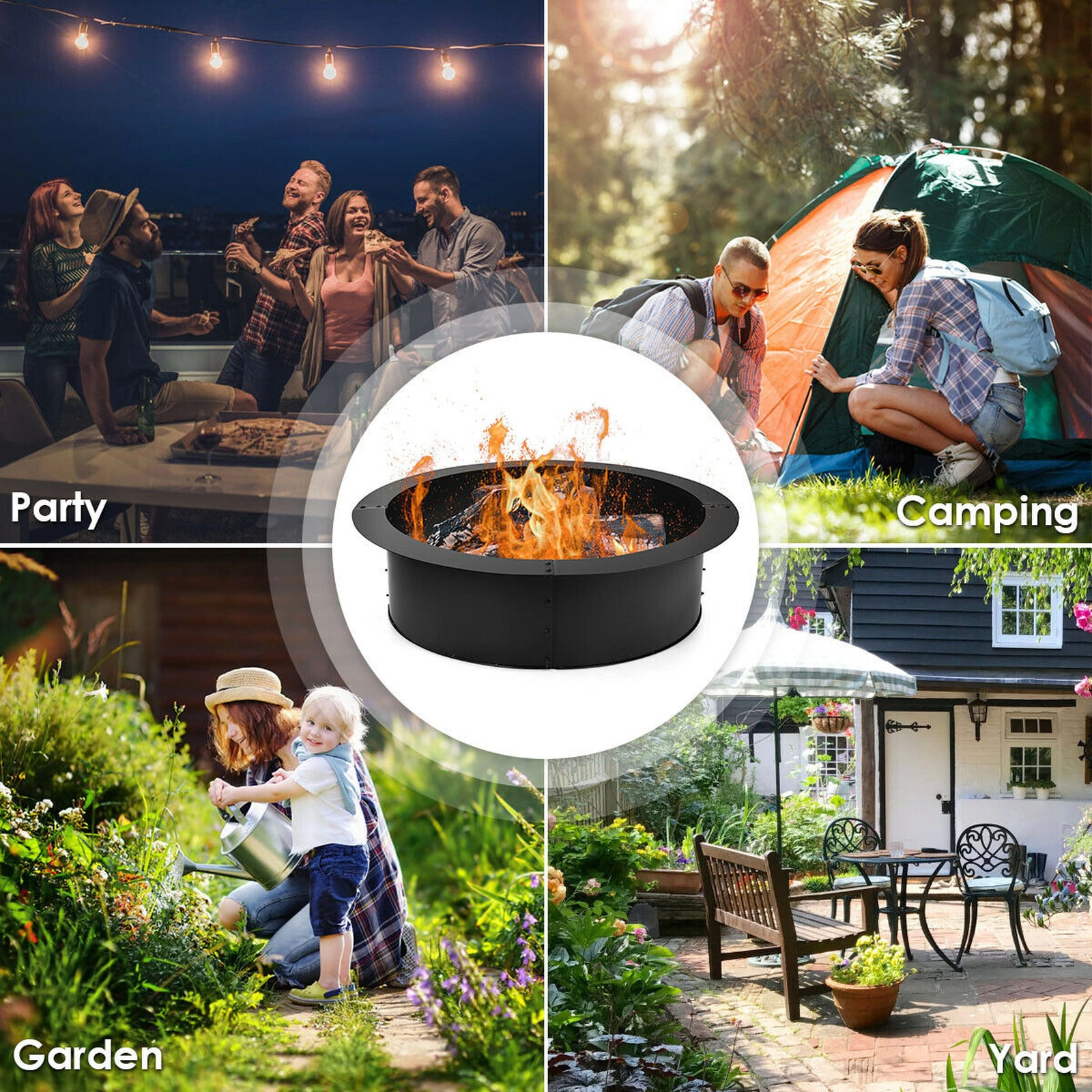 SUGIFT Round Fire Pit Ring Insert 36-in Outside 30-in Inside 10-in High for Outdoor Backyard Black