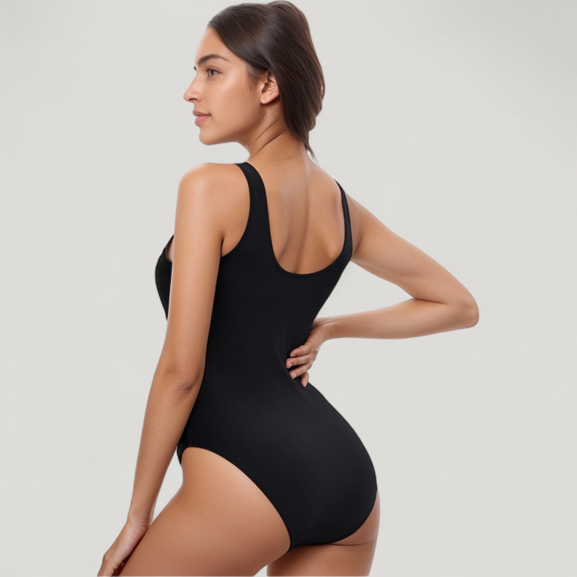 Anna-Kaci Women One-Piece Swimsuit - Contrast Contour Panels, Scoop Neckline