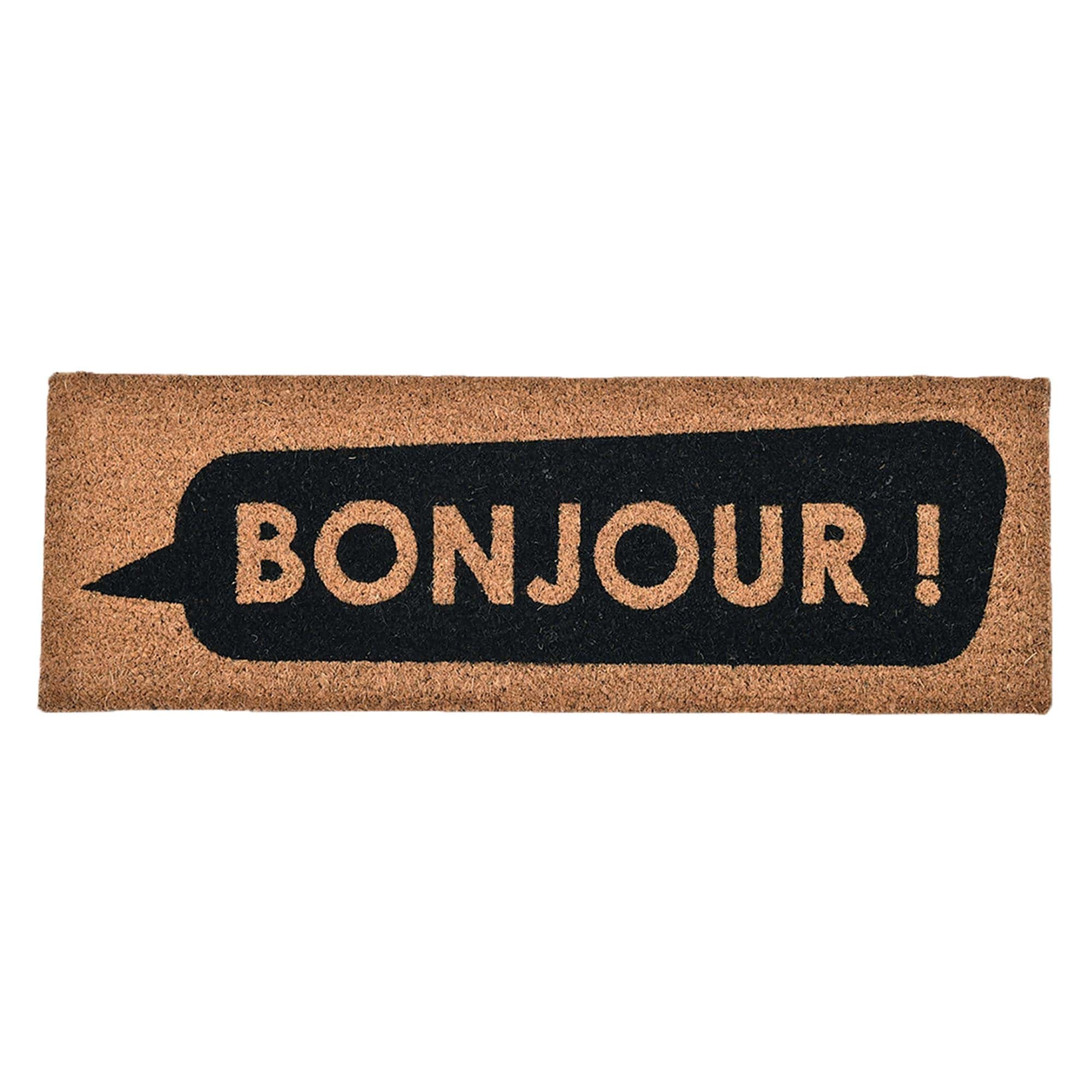 Evideco French Home Goods Natural and Black Bonjour Coir Doormat 30 x 10 Inches