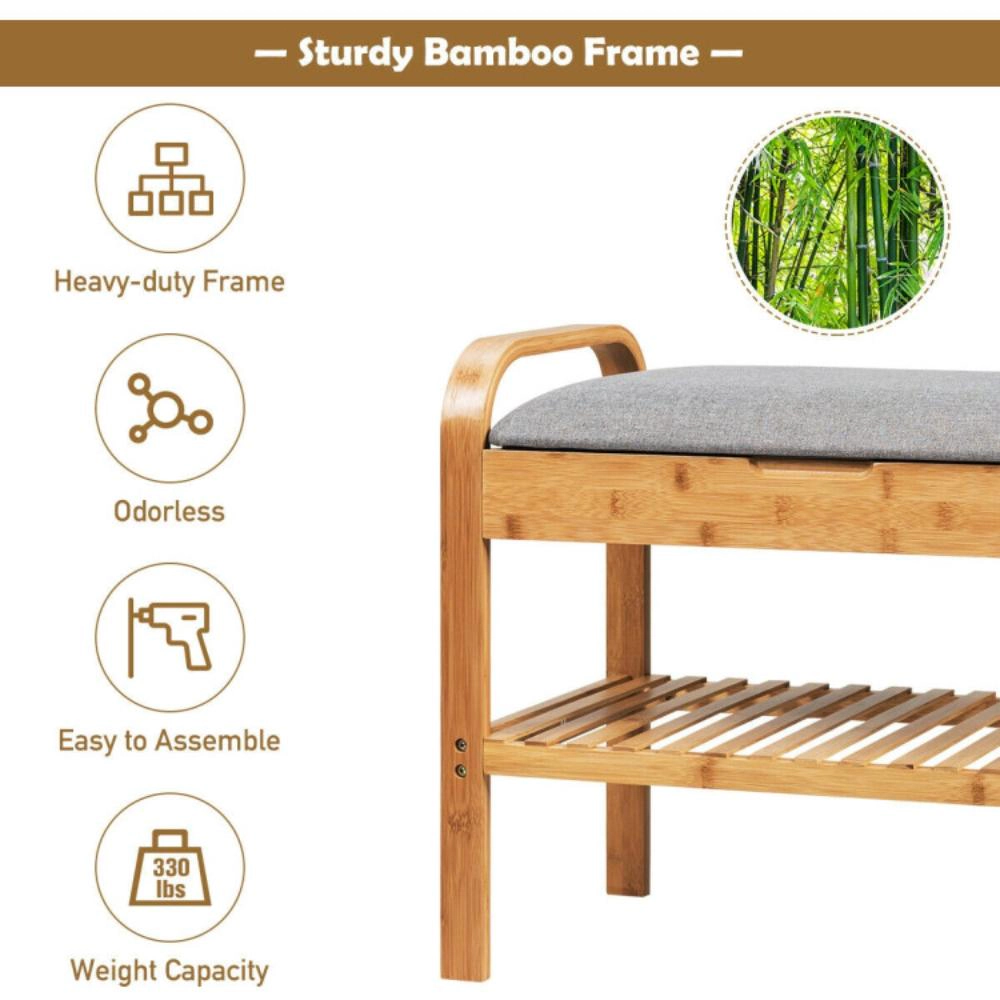 Hivvago Shoe Rack Bench Bamboo With Storage Shelf-Natural